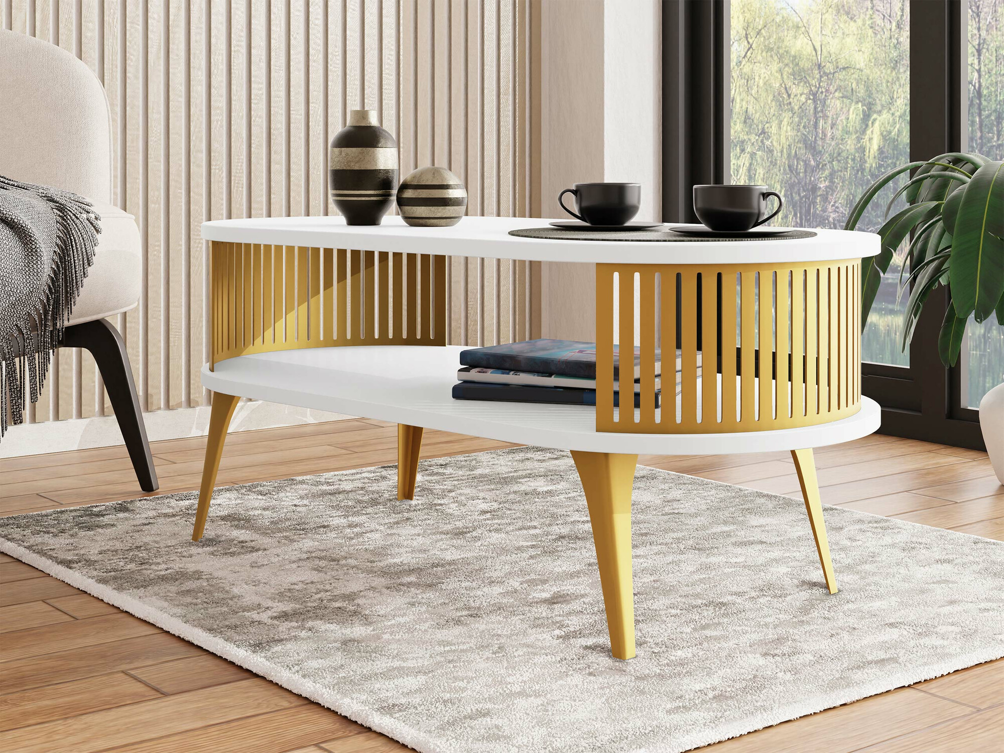 Mesa de centro Sordore 106 (Dourado + Branco)