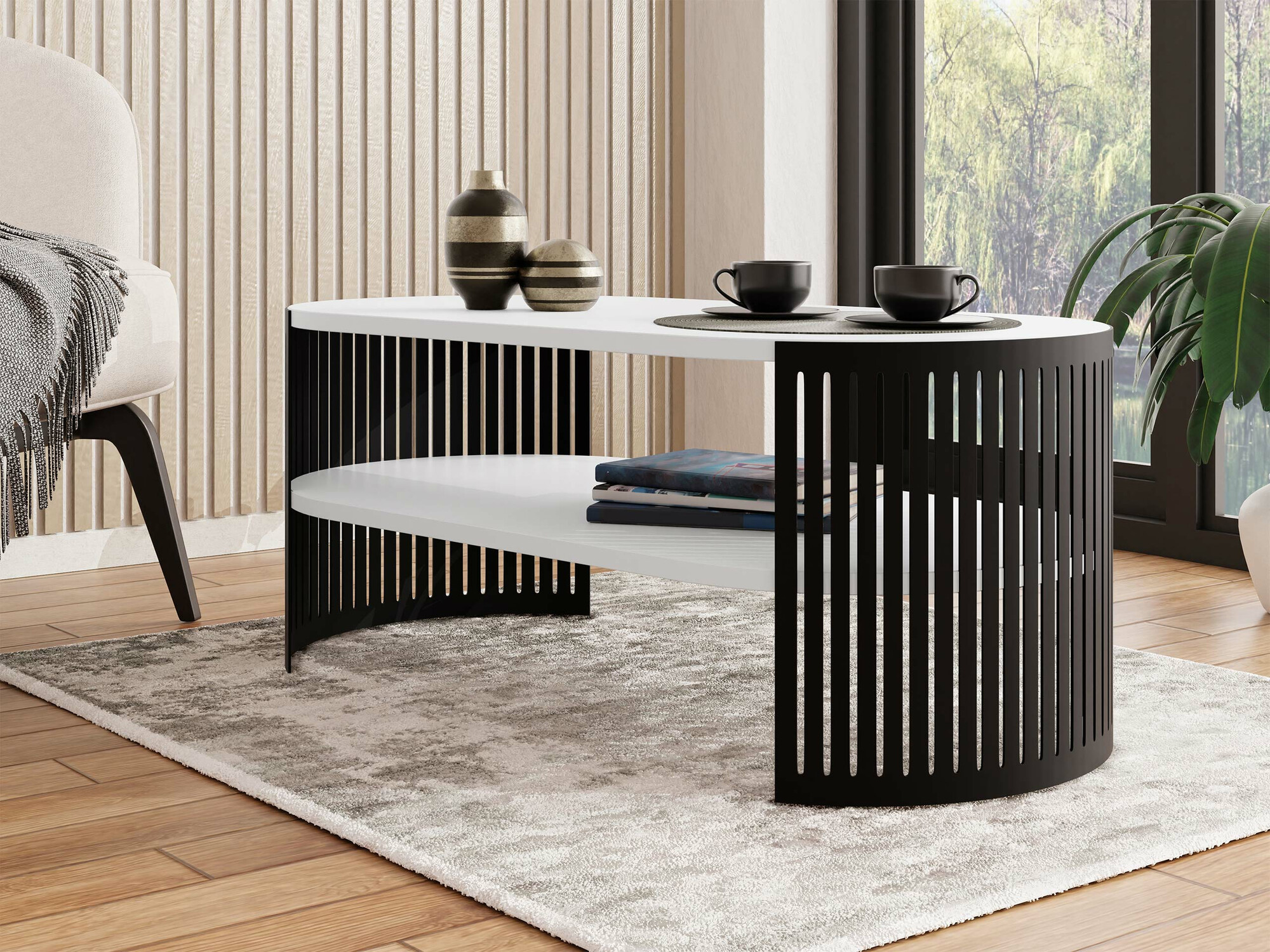 Mesa de centro Sordore 115 (Preto + Branco)