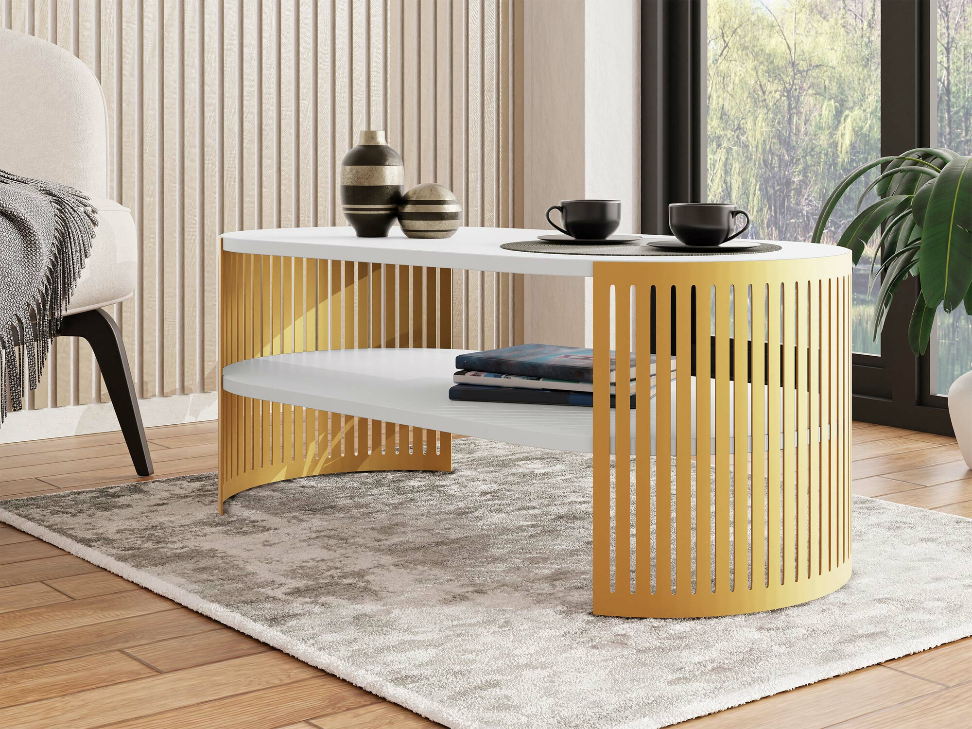 Mesa de centro Sordore 116 (Dourado + Branco)