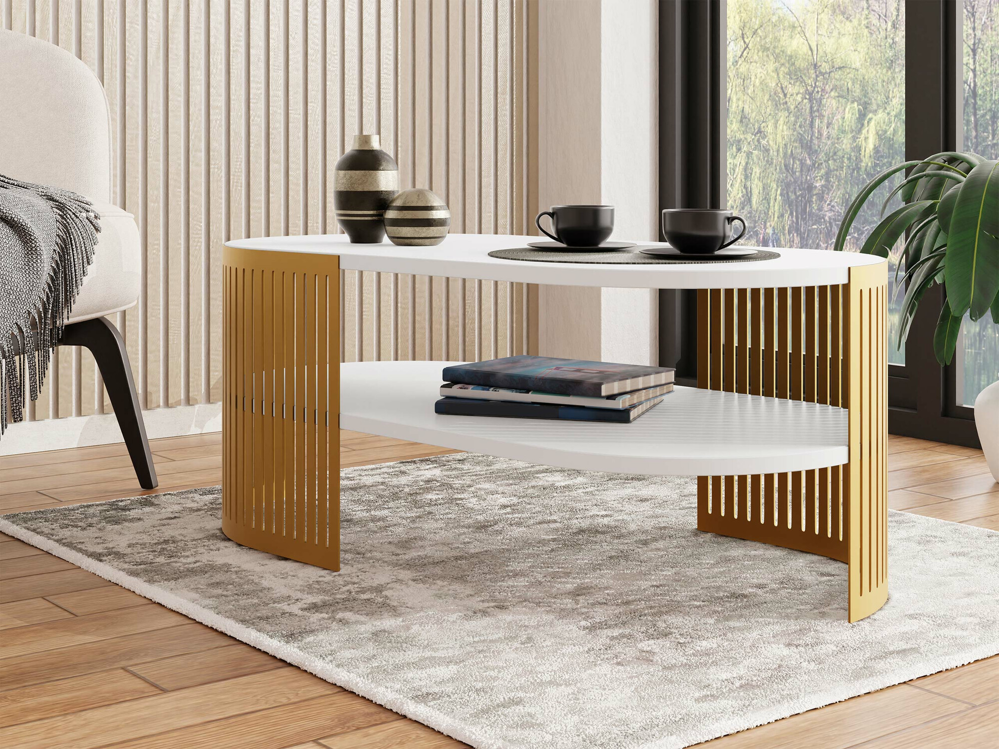 Mesa de centro Sordore 119 (Dourado + Branco)