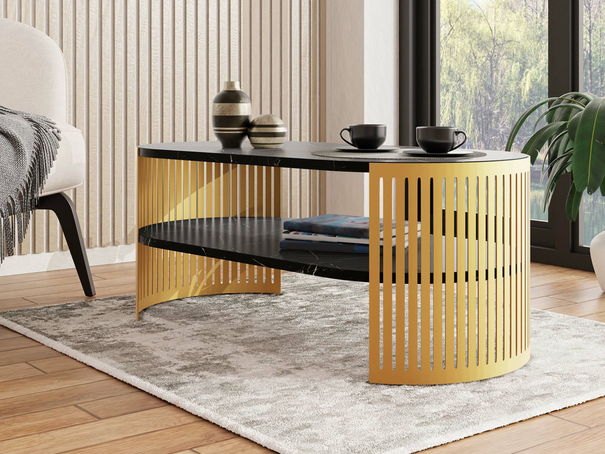 Mesa para revistas Sordore 116 (Dourado + Mármore preto)
