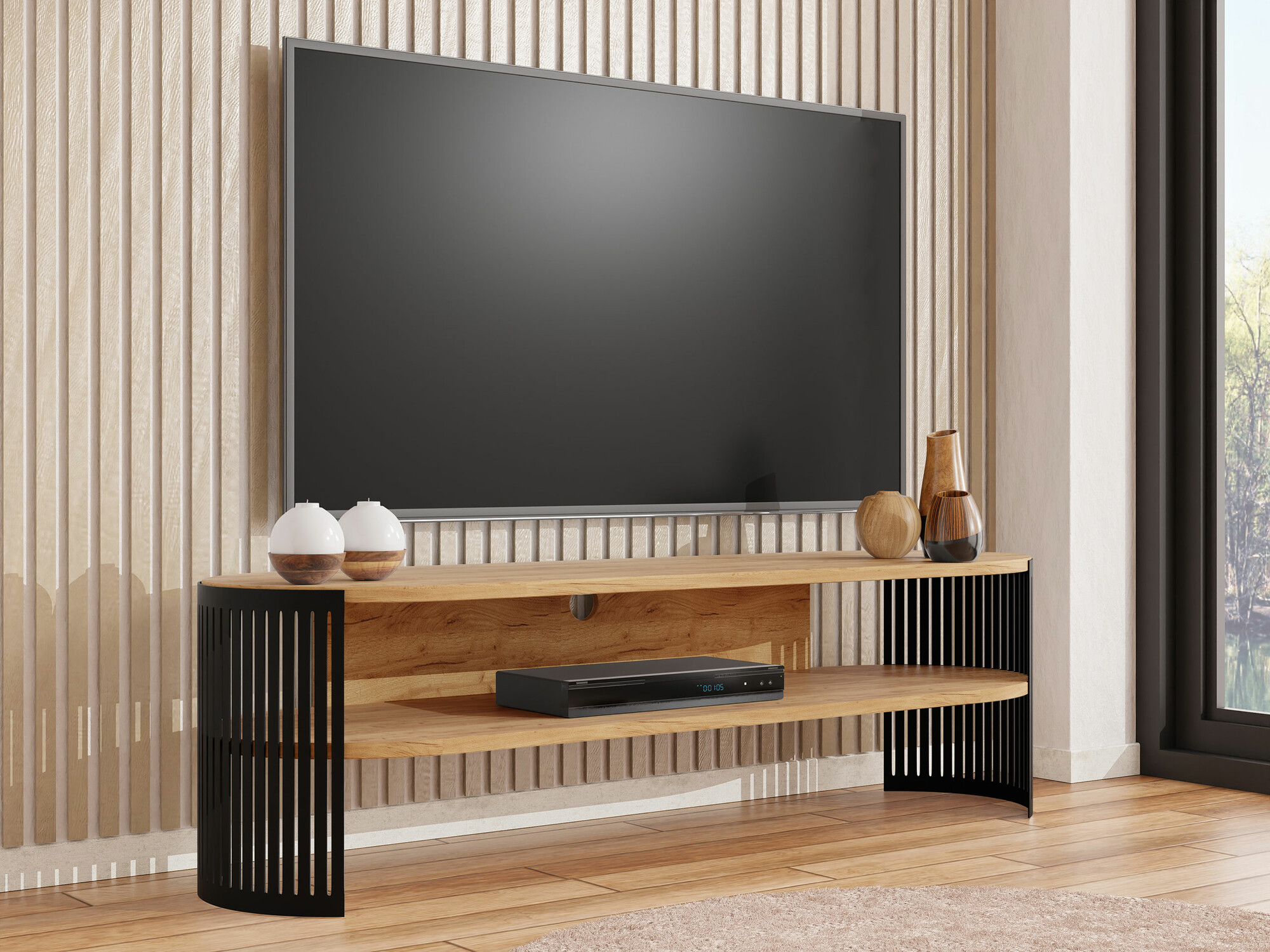 Móvel de TV Civer (Preto + Craft de carvalho dourado)