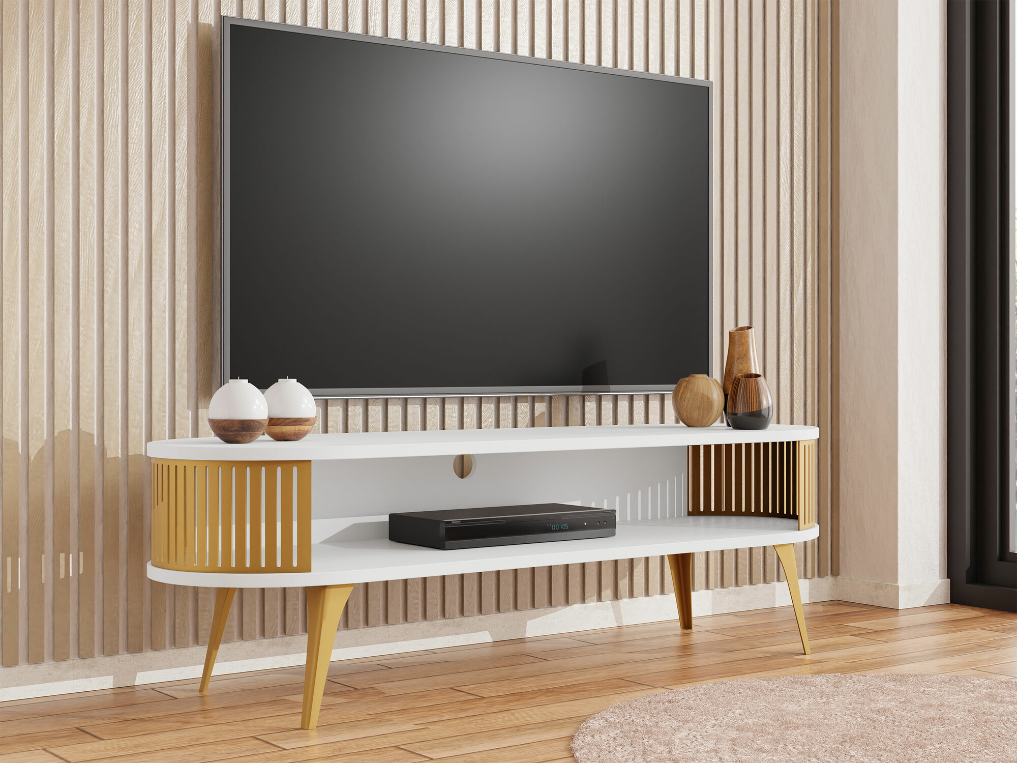 Móvel de TV Vitum I (Dourado + Branco)