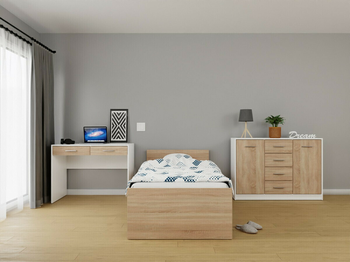 Conjunto para quarto Novsore 149 (Branco + Carvalho sonoma)