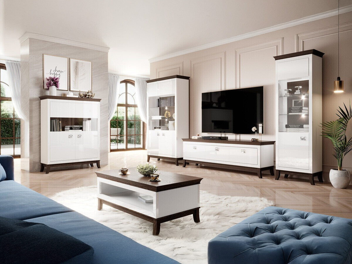 Mesa para revistas Austin BA107 (Branco brilhante + Carvalho escuro)