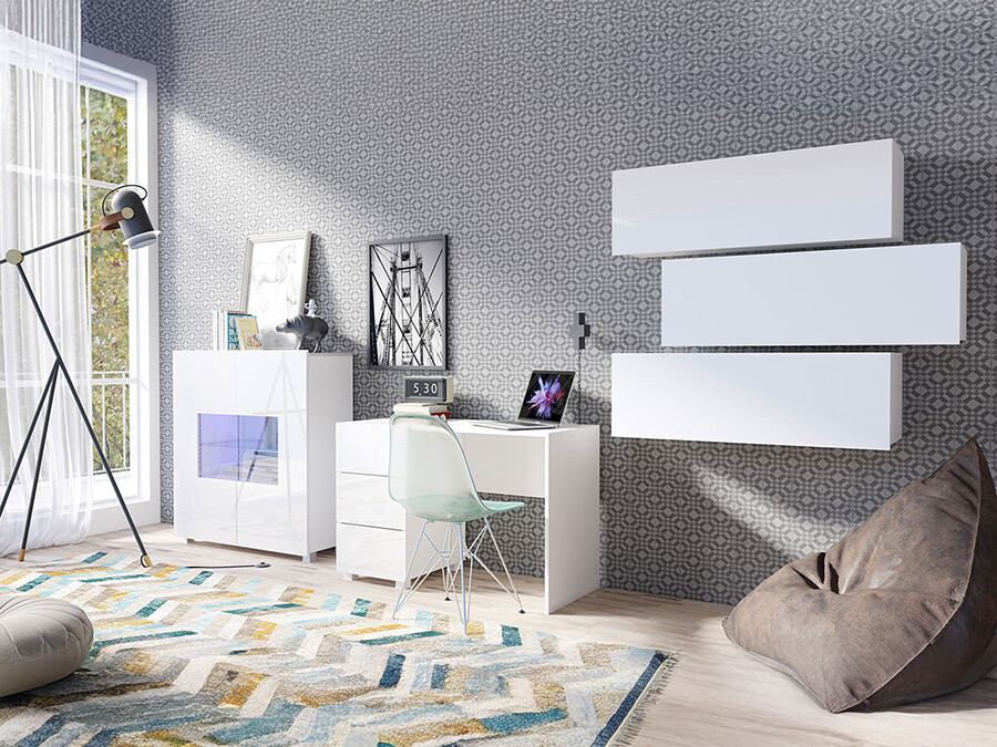 Conjunto de mobiliário Tivdalu 136 (Branco + Branco brilhante)