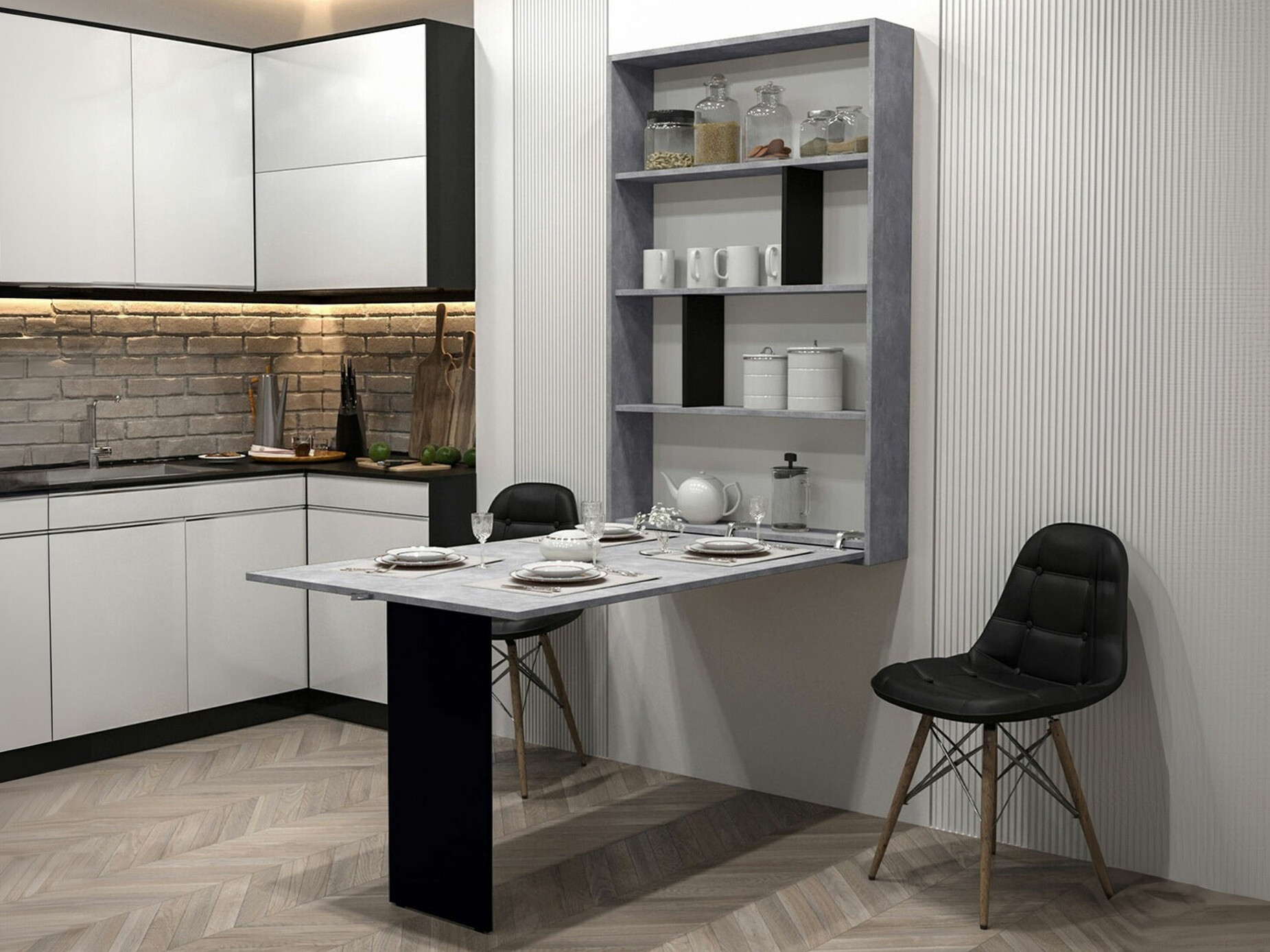 Mesa dobrável Hartford 428 (Preto + Cimento)