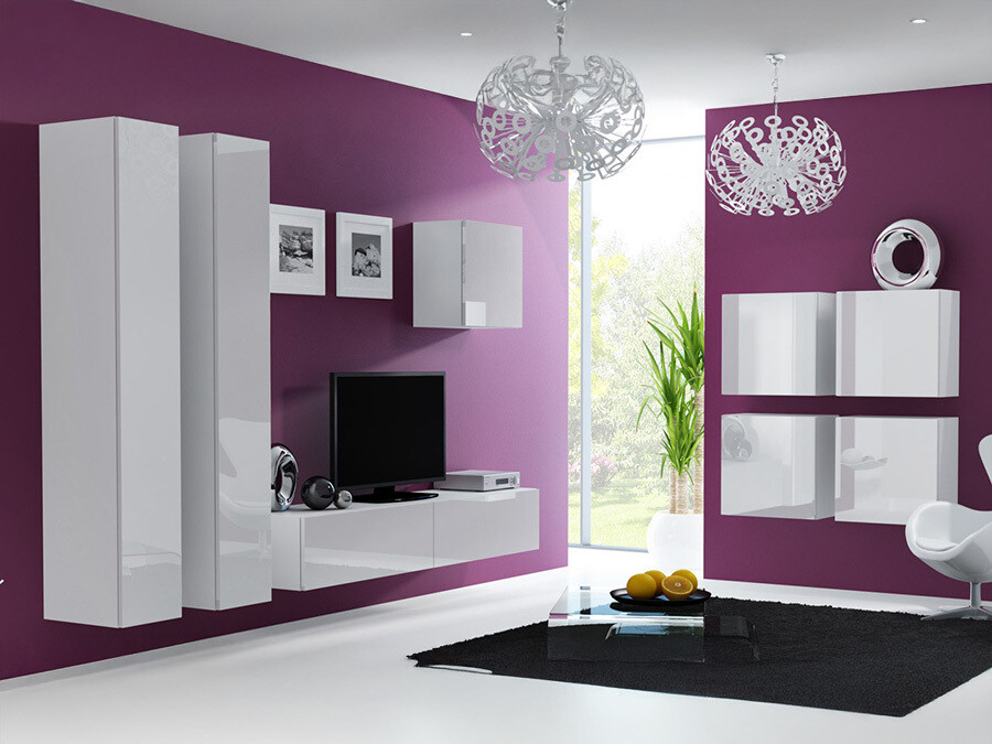 Conjunto para sala de estar Venenou 110 (Branco + Branco brilhante)