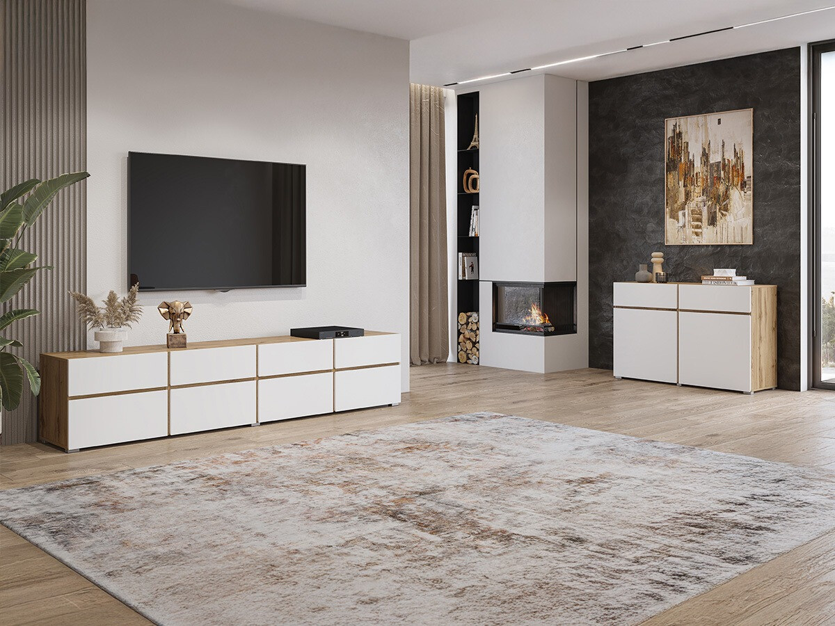 Conjunto para sala de estar Alfere 107 (Carvalho wotan + Branco)