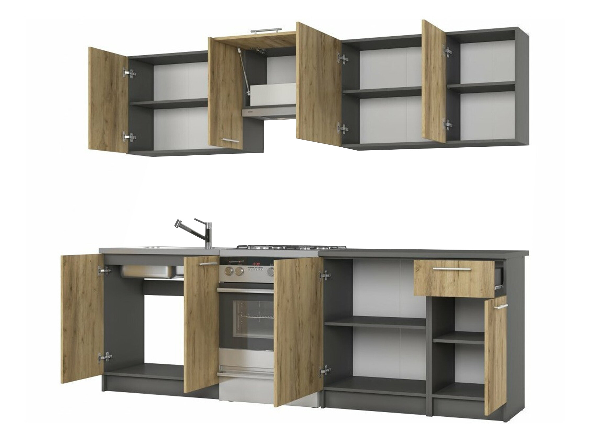 Conjunto de cozinha Houston 856 (Carvalho wotan + Antracite)