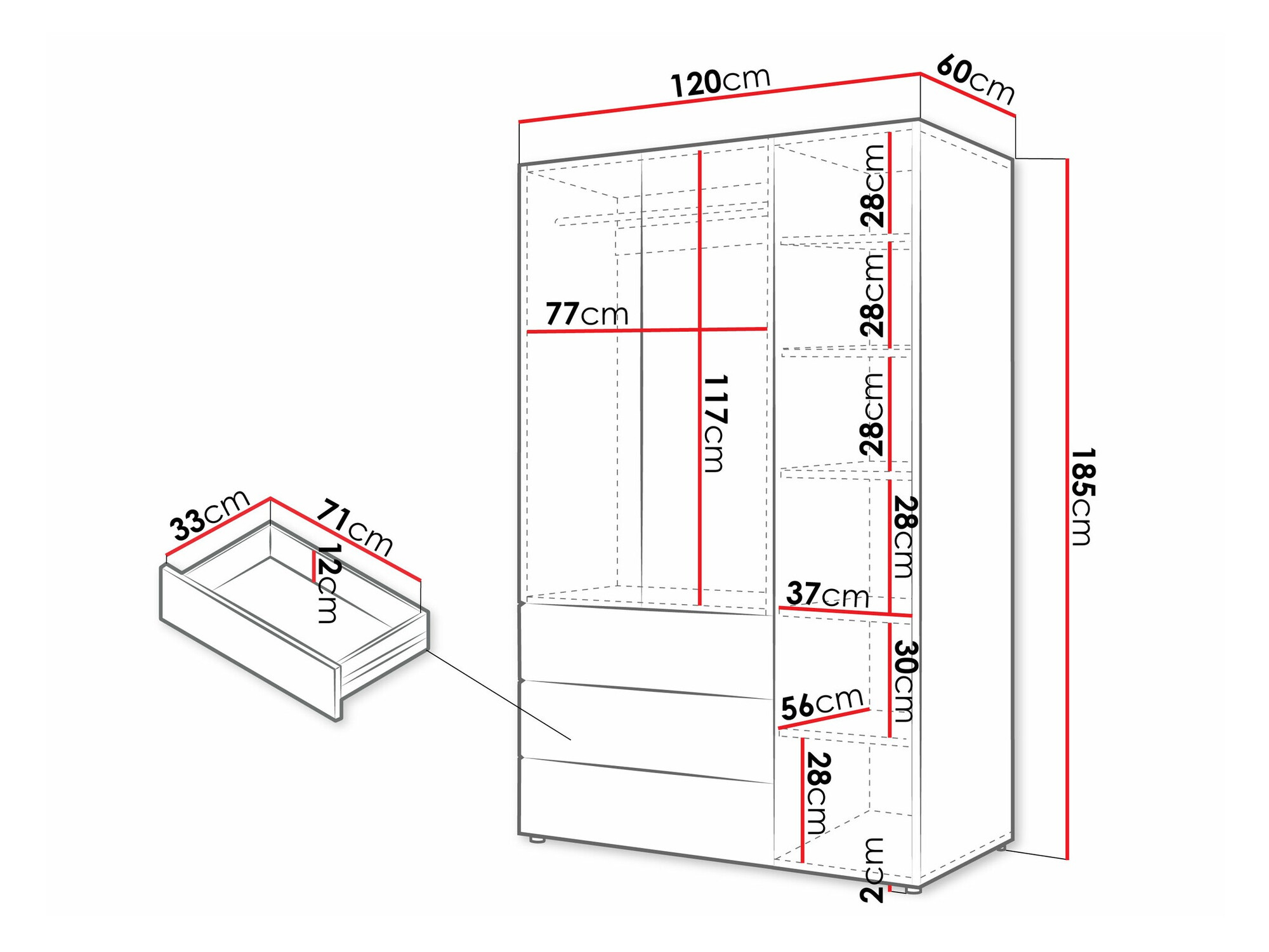 Roupeiro Domcali 100 (Cinzento + Carvalho)