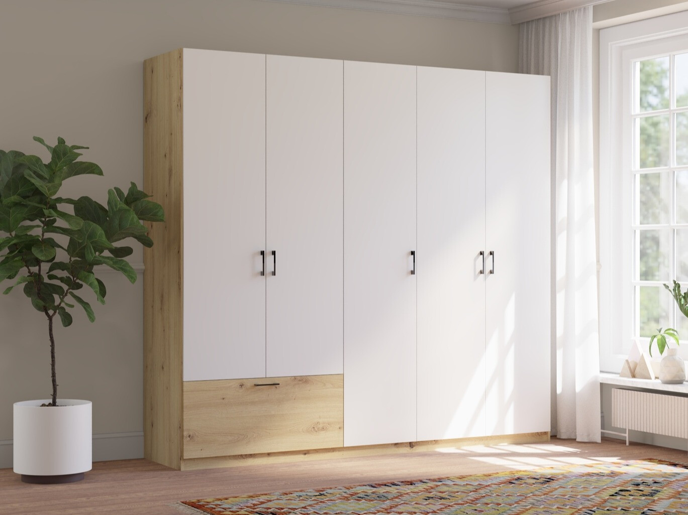 Roupeiro Bristol 249 (Carvalho Artisan + Branco)