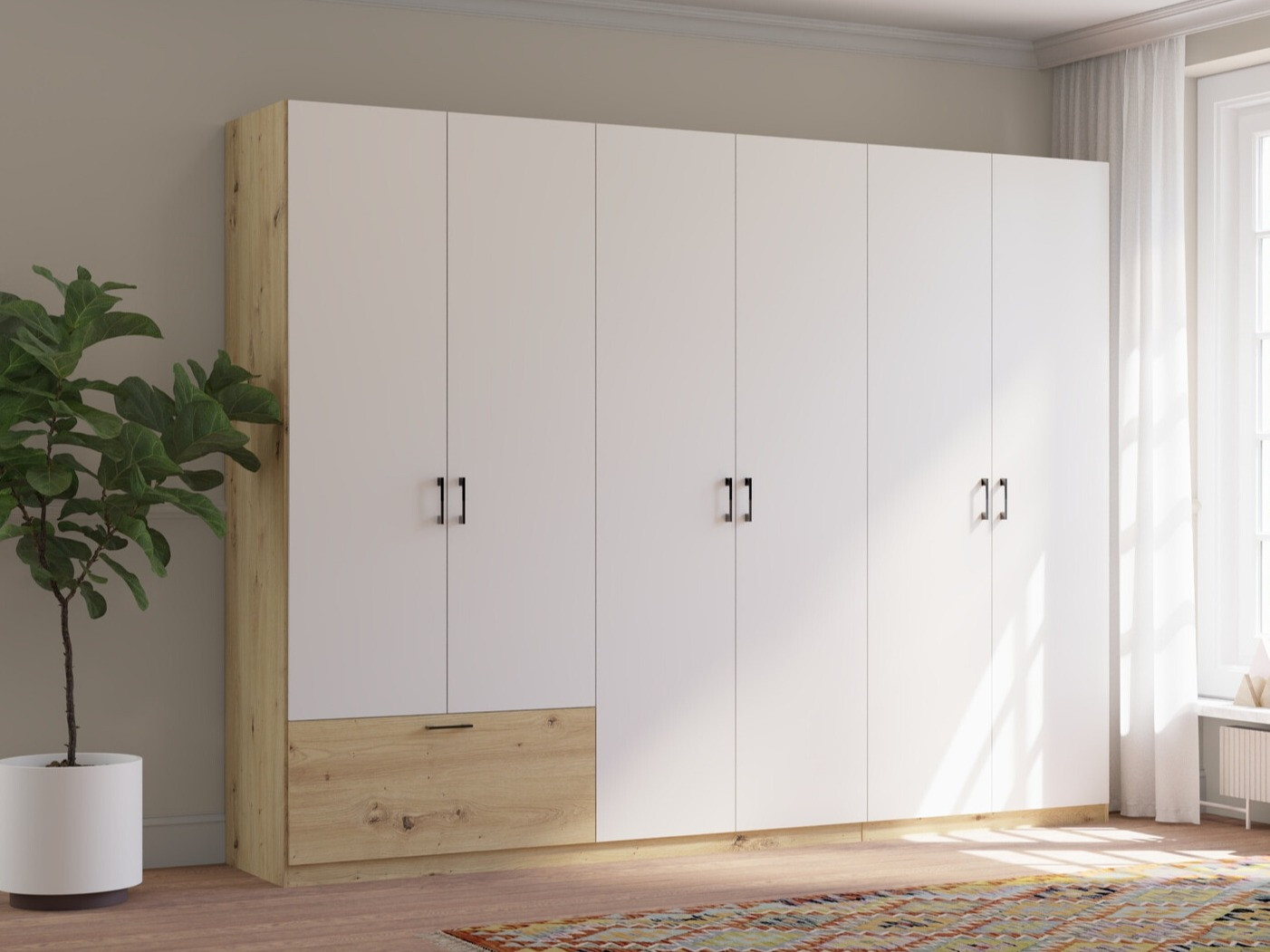 Roupeiro Bristol 250 (Carvalho Artisan + Branco)