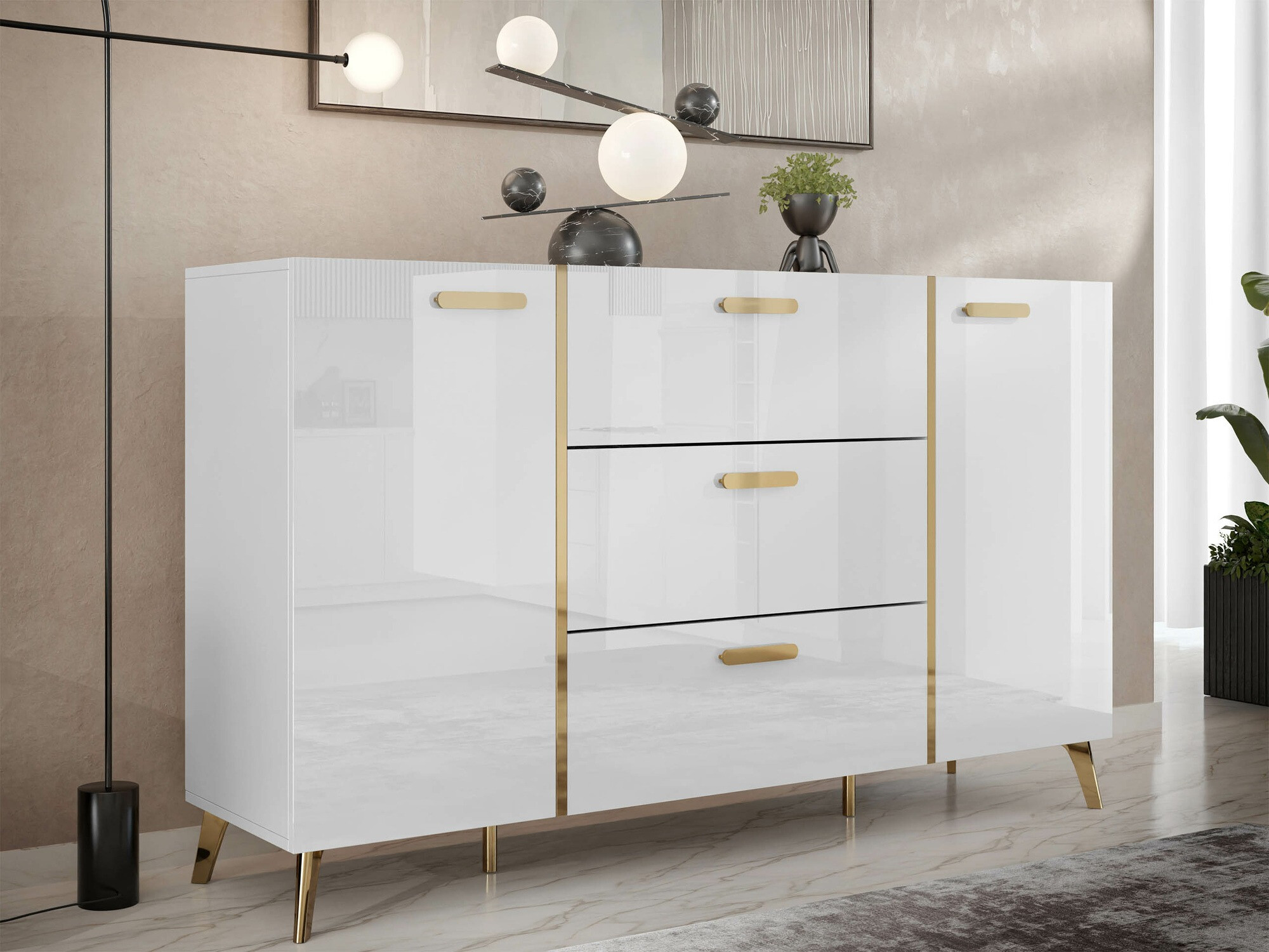 Cómoda Comfivo Capella I (Branco + Branco brilhante)