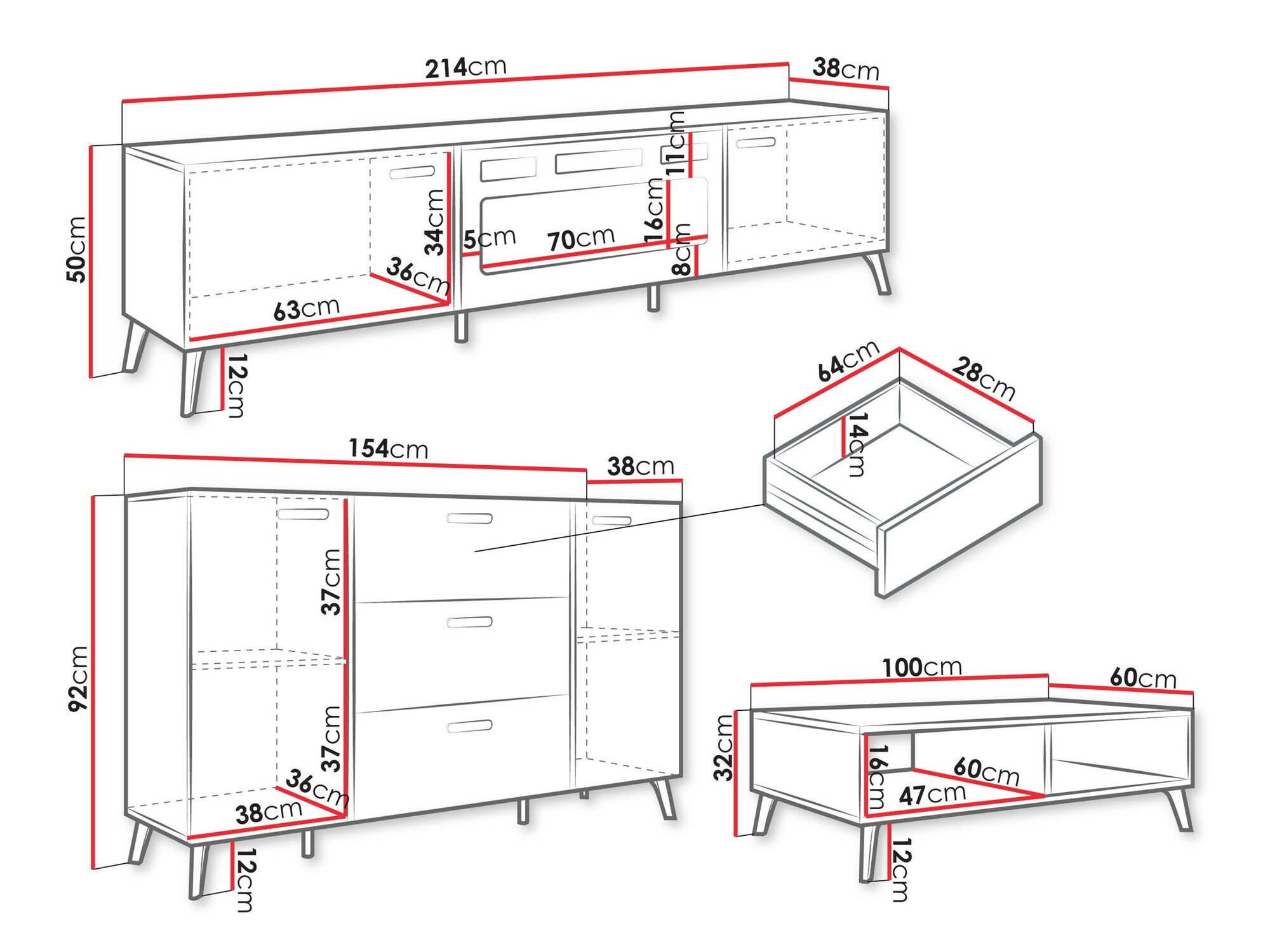Conjunto para sala de estar Comfivo Capella (Branco + Branco brilhante)