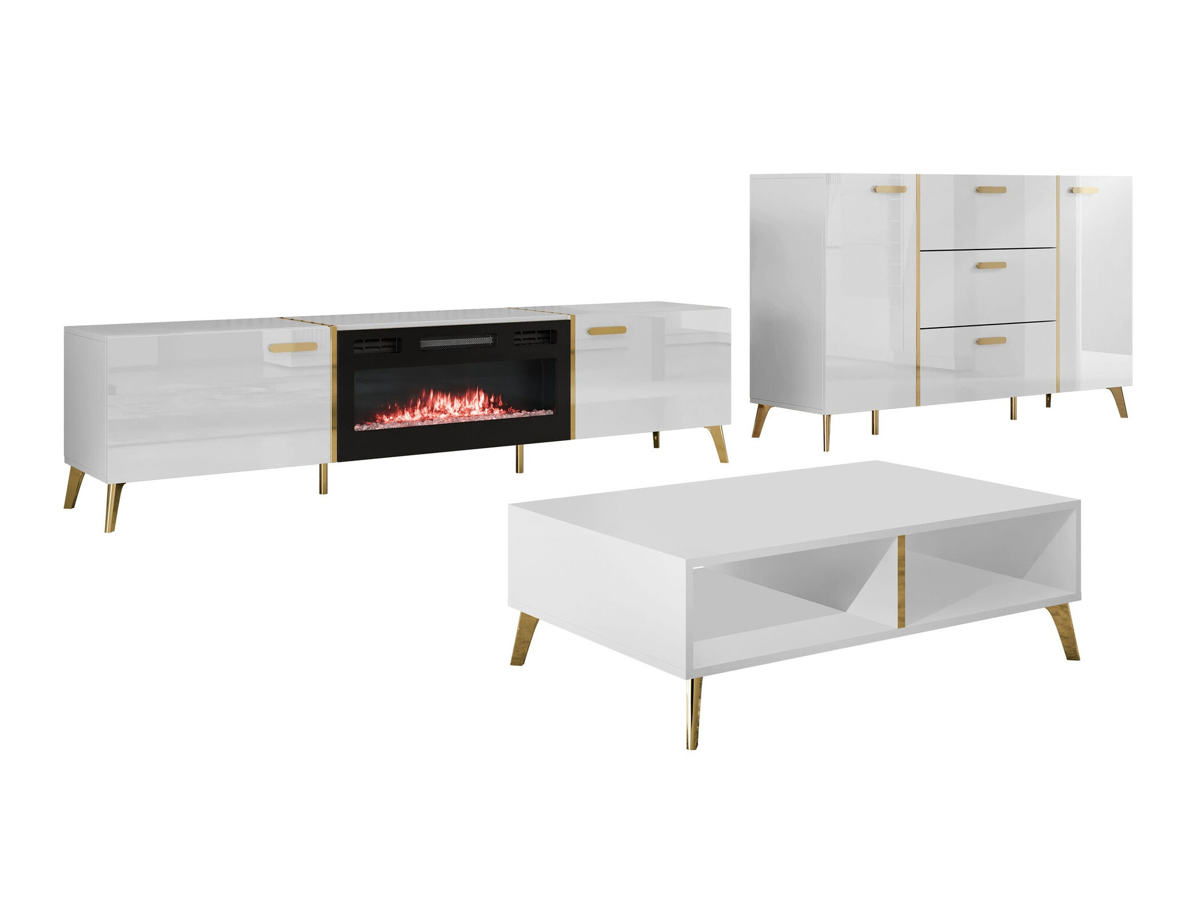 Conjunto para sala de estar Teslomo 102 (Branco + Branco brilhante)
