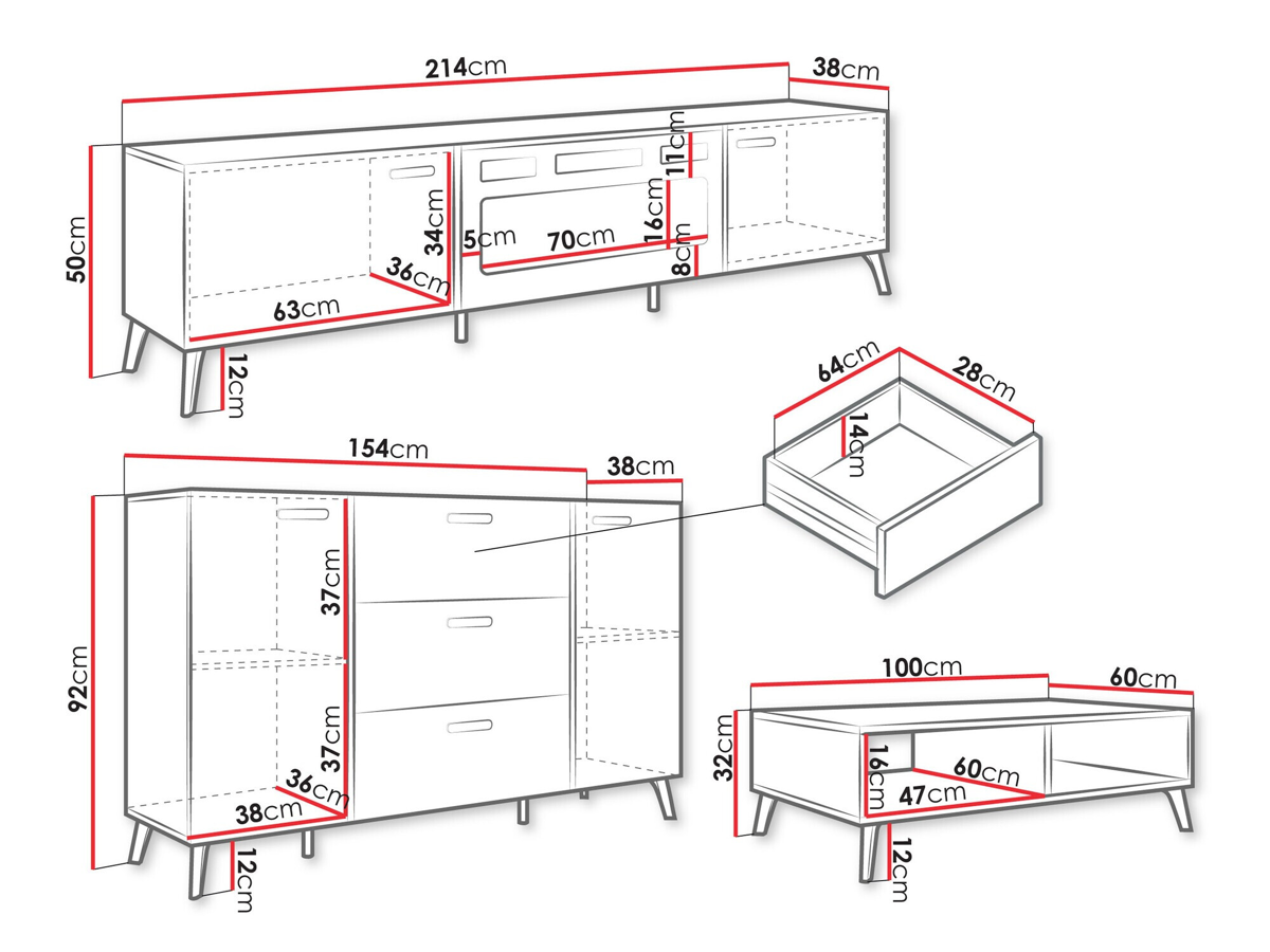 Conjunto para sala de estar Teslomo 102 (Branco + Branco brilhante)