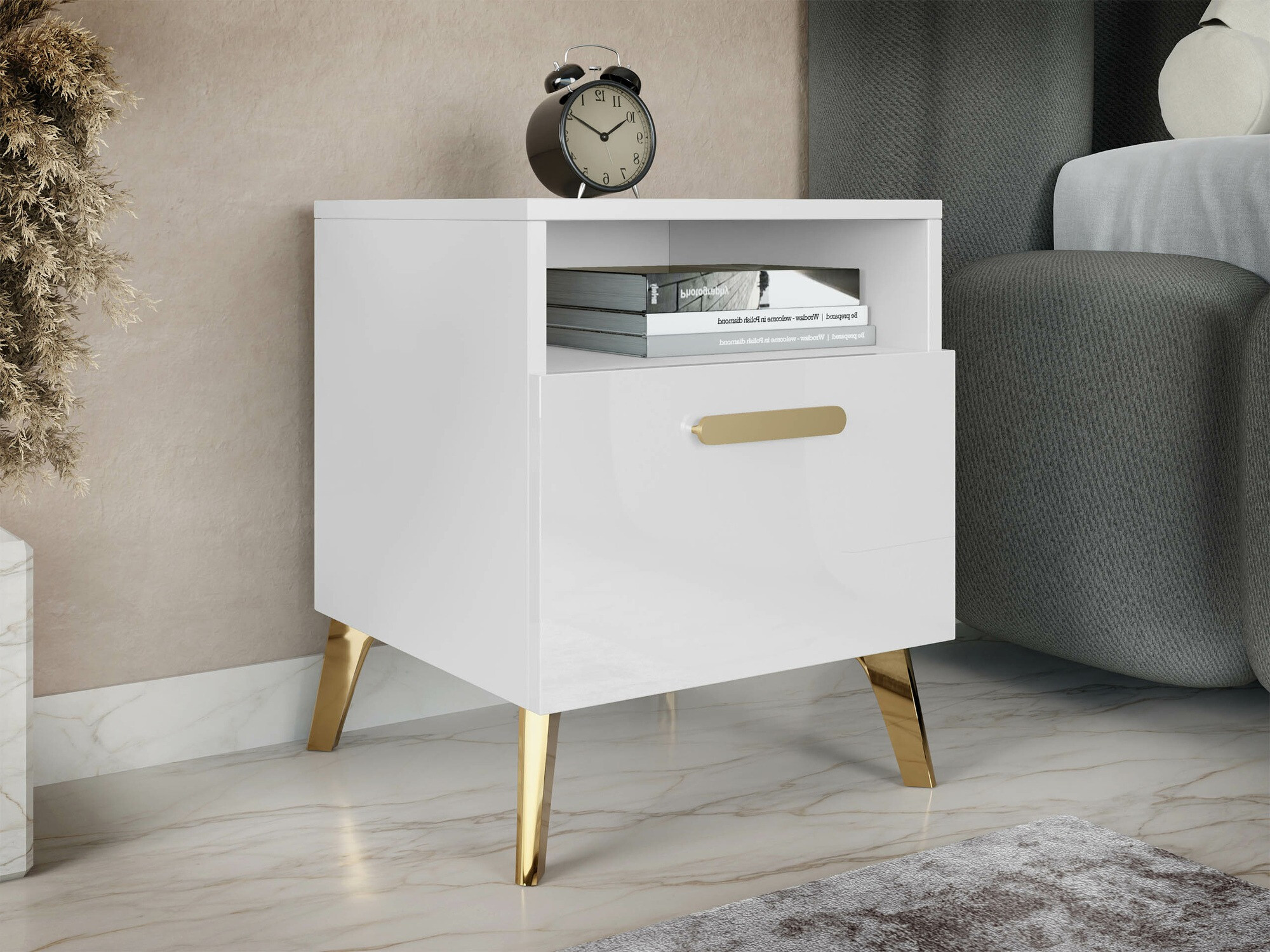 Mesa de cabeceira Comfivo Capella (Branco + Branco brilhante)