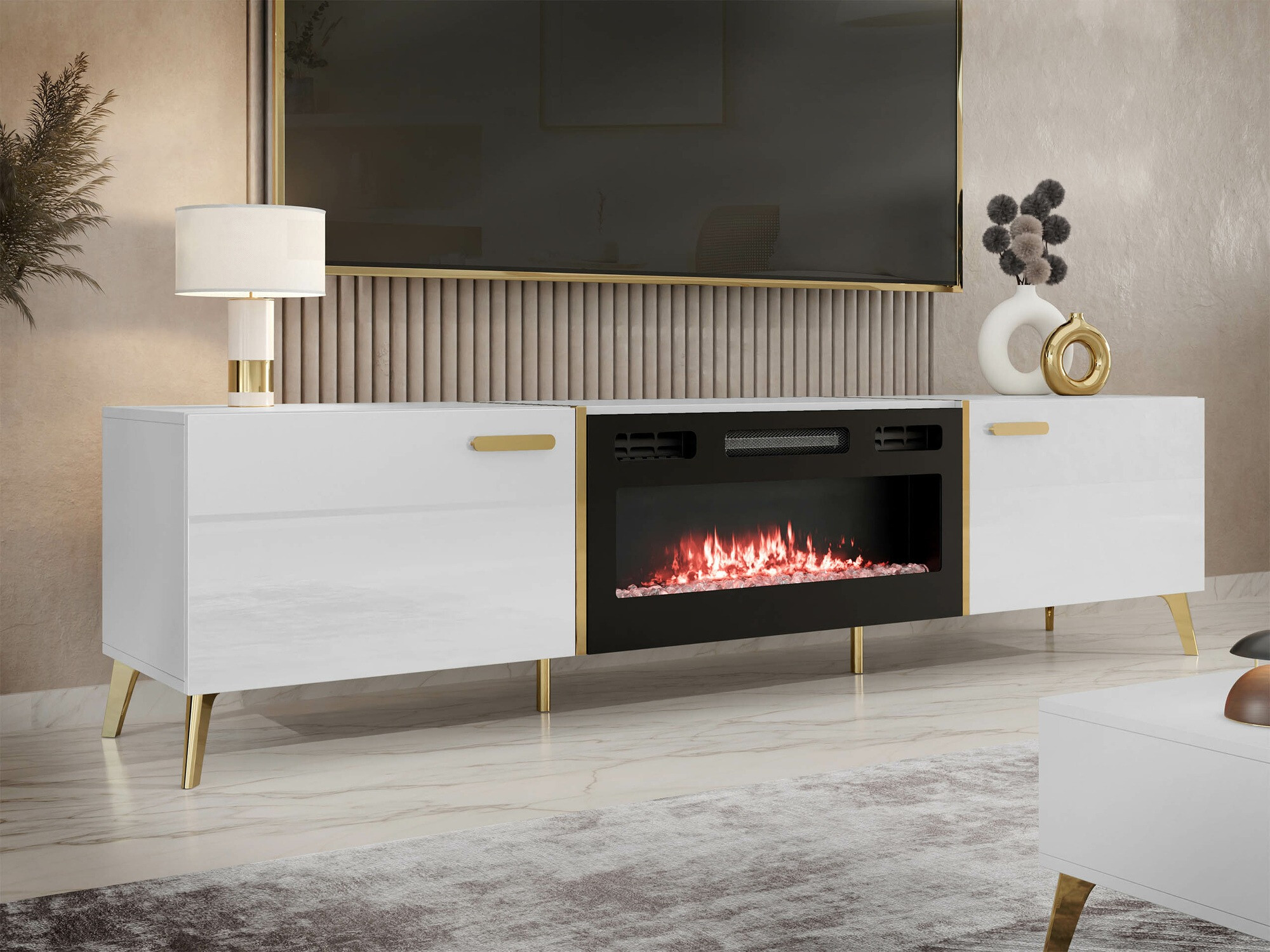 Móvel de TV Comfivo Teslomo 112 (Branco + Branco brilhante)