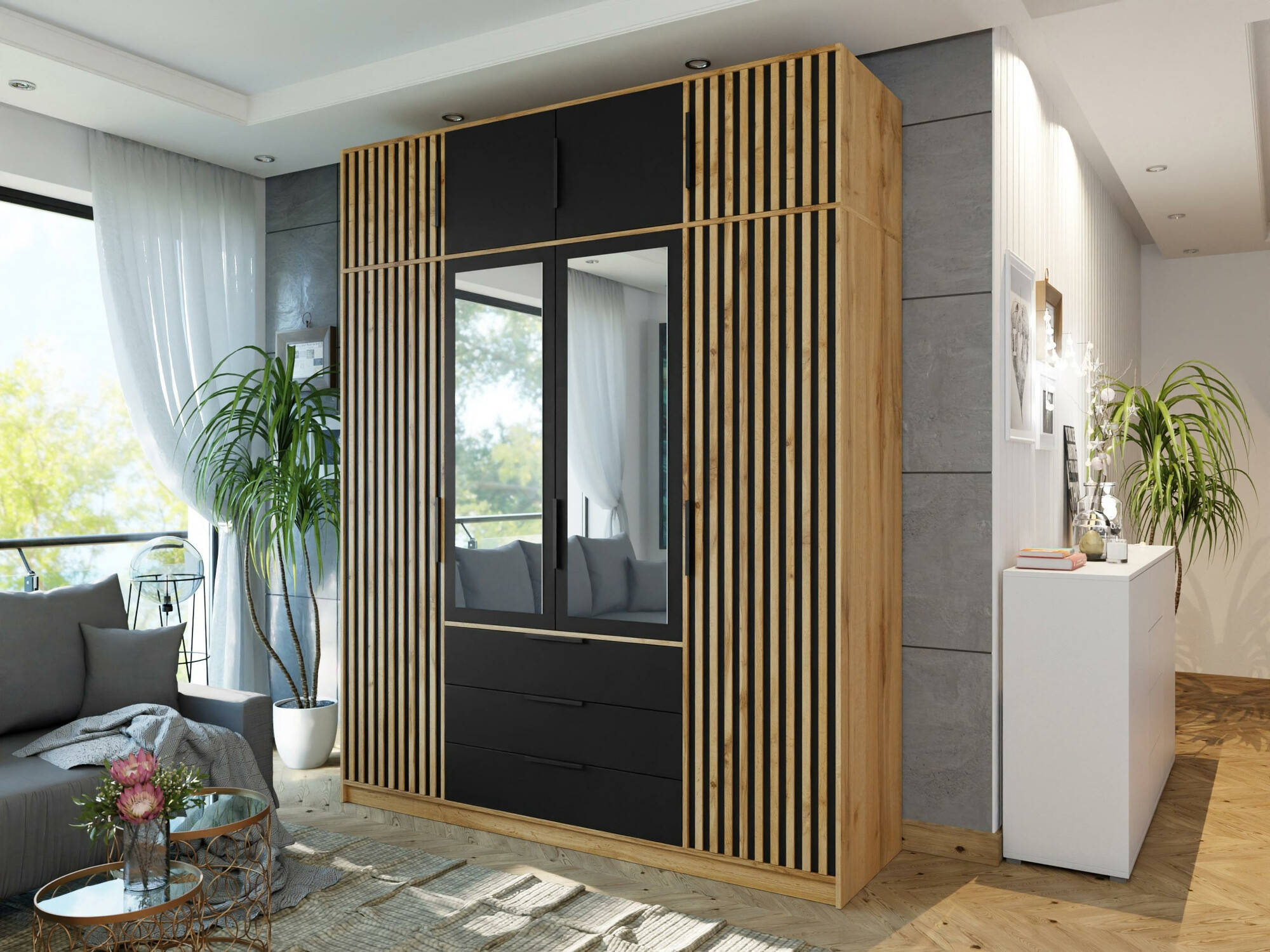 Roupeiro Collis II (Carvalho wotan + Preto)