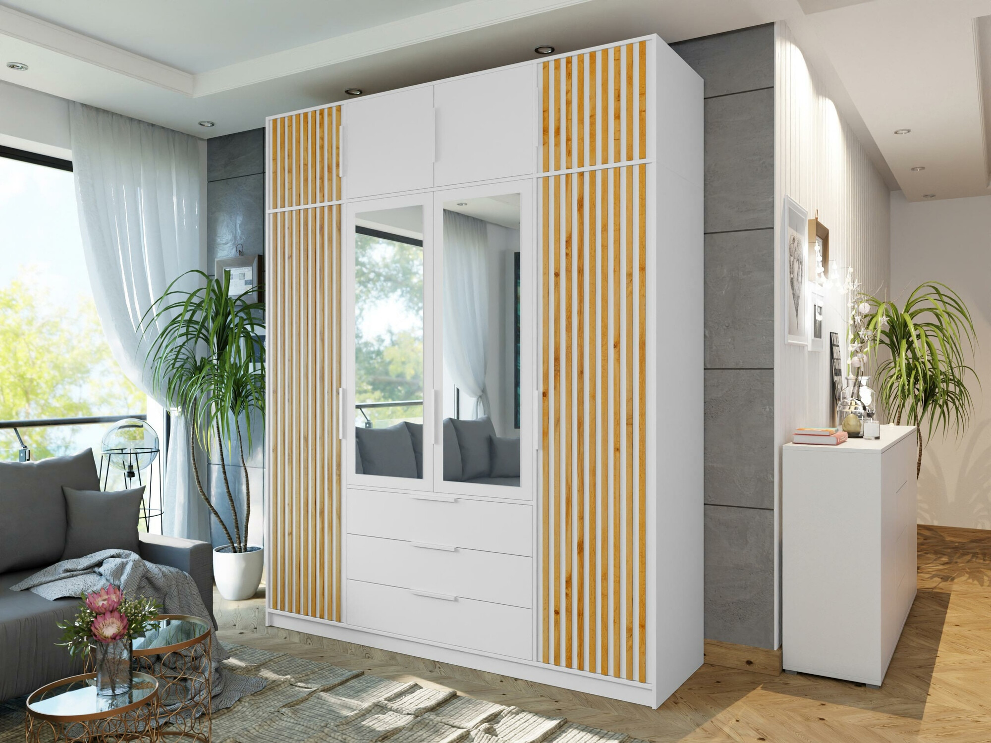 Roupeiro Collis II (Branco + Carvalho wotan)