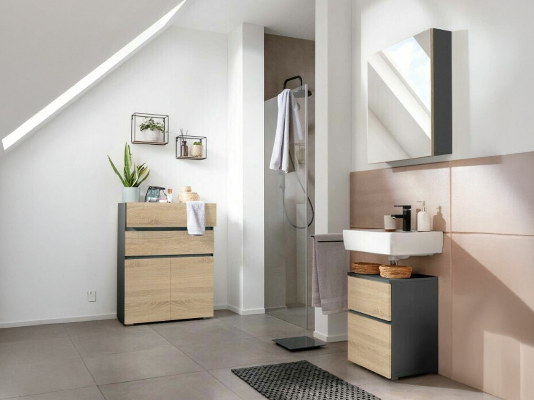 Conjunto para casa de banho Soncamu 112 (Antracite + Carvalho)