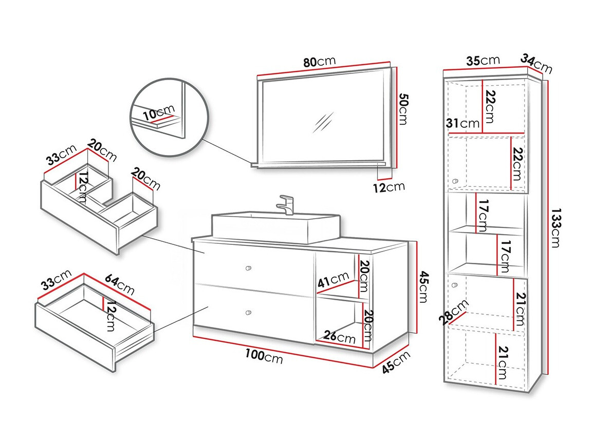 Conjunto de casa de banho Ophruvi 101 (Preto + Mármore preto)