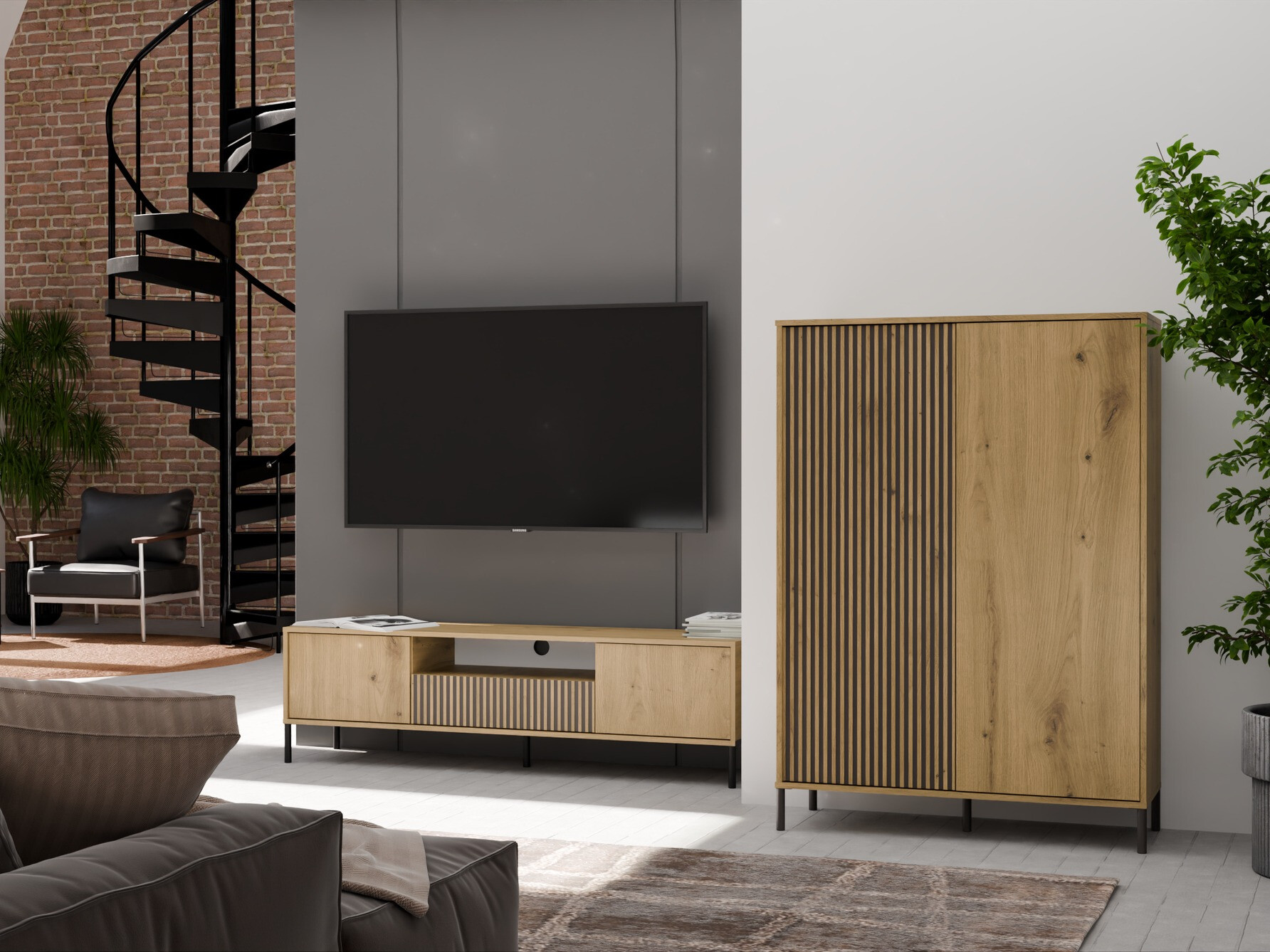 Conjunto para sala de estar Orlsone 105 (Carvalho Artisan + Preto)