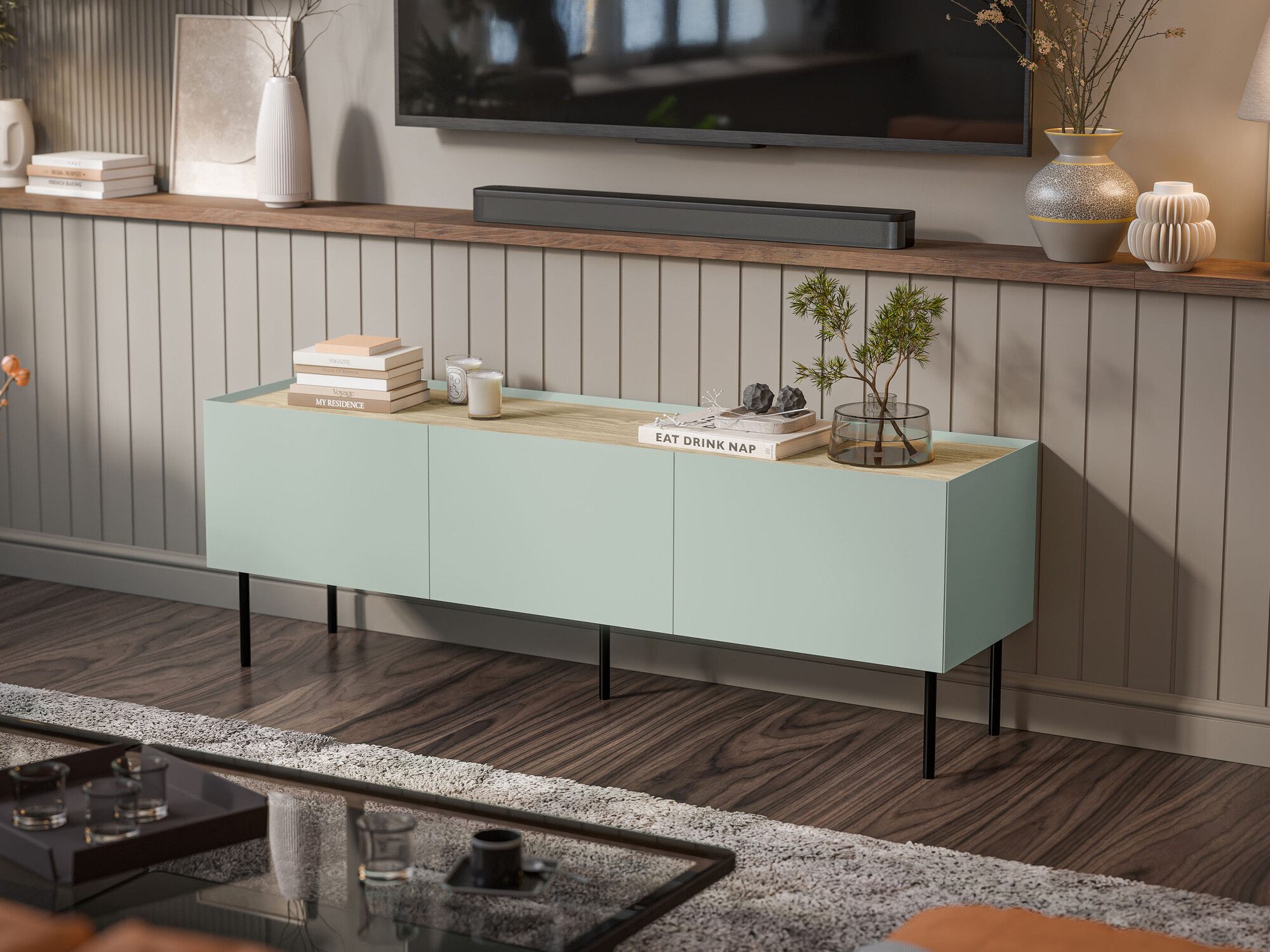 Móvel de TV Melbela 106 (Oliveira clara + Carvalho)