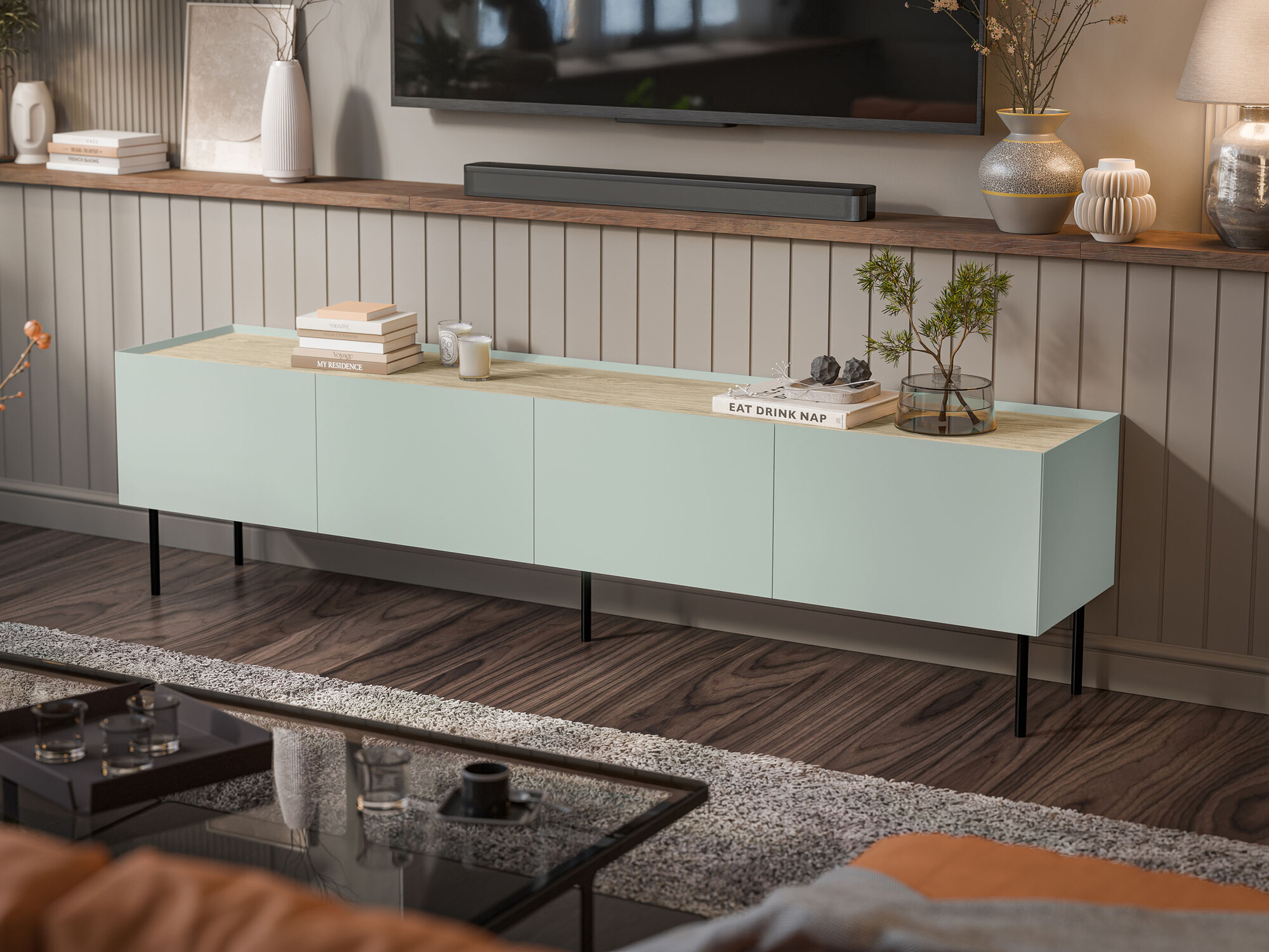 Móvel de TV Melbela 107 (Oliveira clara + Carvalho)