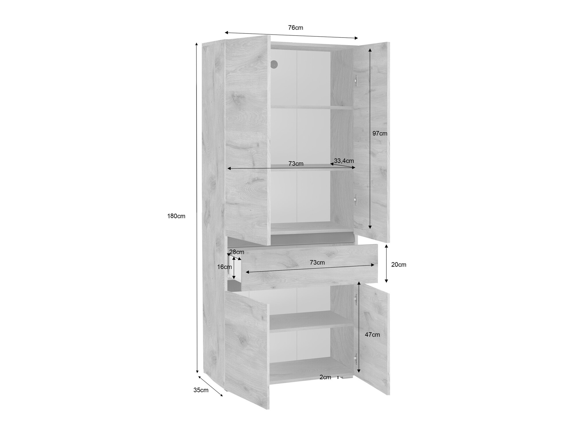 Armário colocado para casa de banho Soncamu 113 (Antracite + Carvalho)
