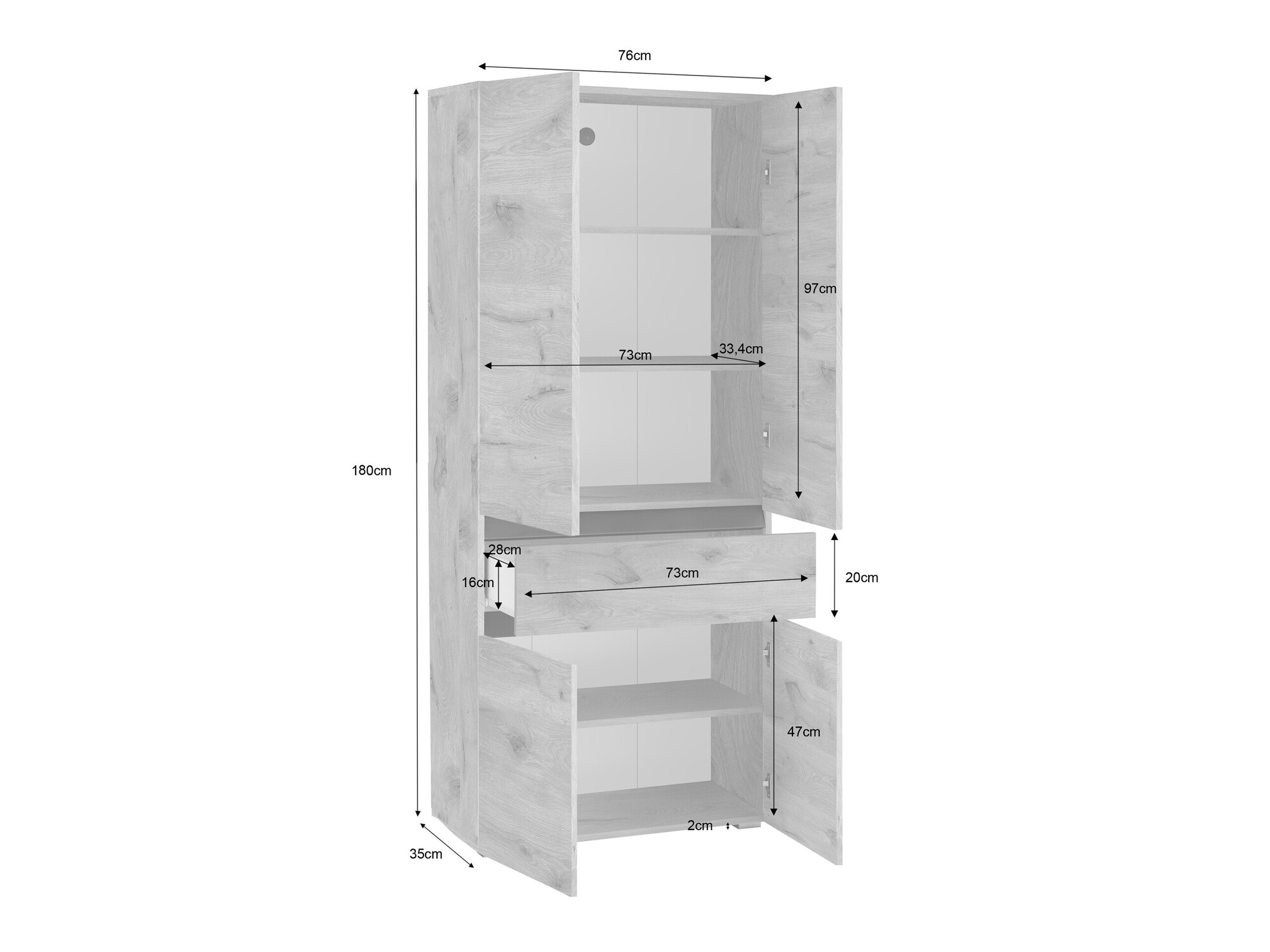 Armário de casa de banho de chão para lavatório Soncamu 113 (Branco + Antracite)