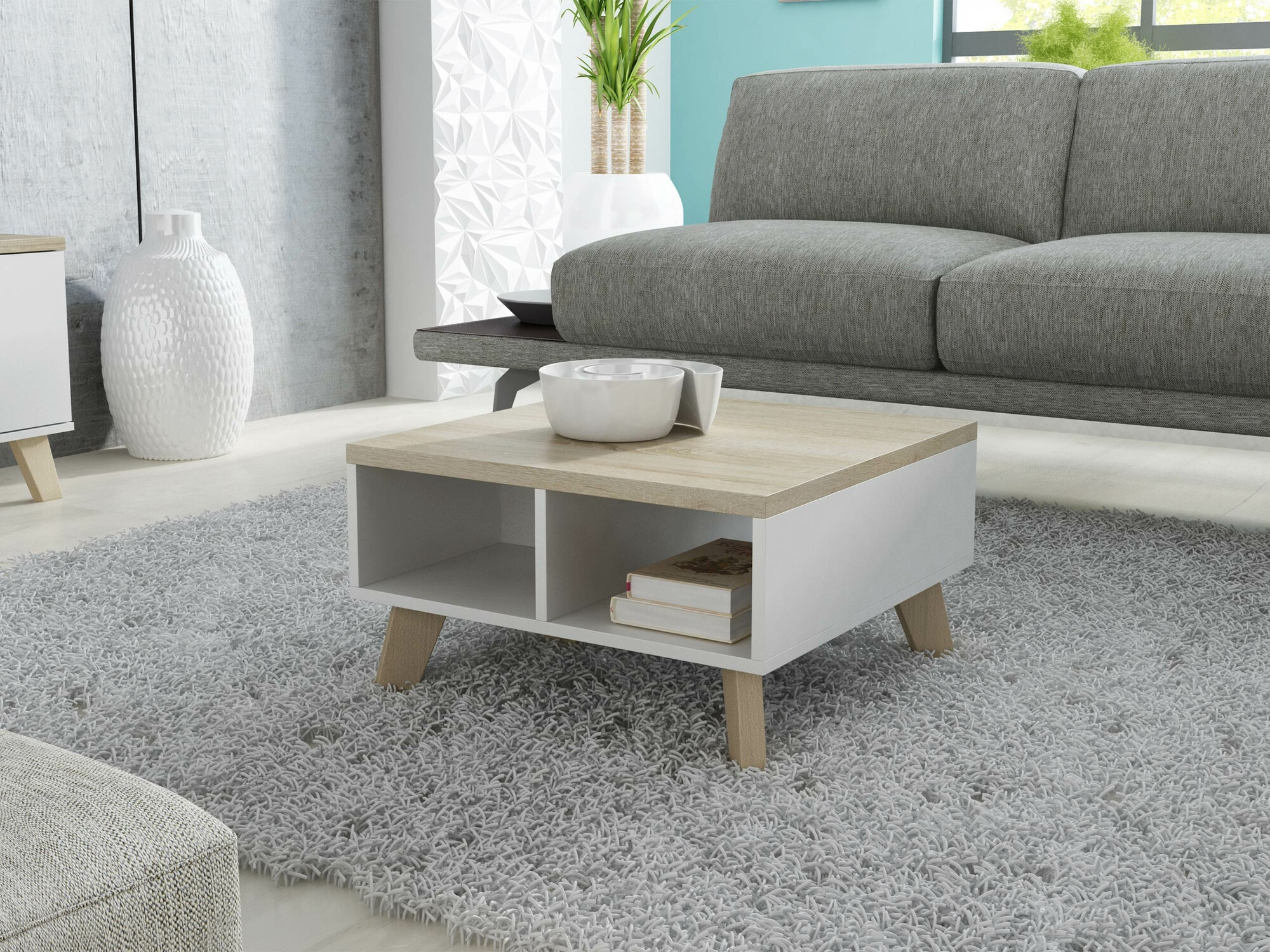 Mesa de centro Larfloi 100 (Branco + Carvalho sonoma)
