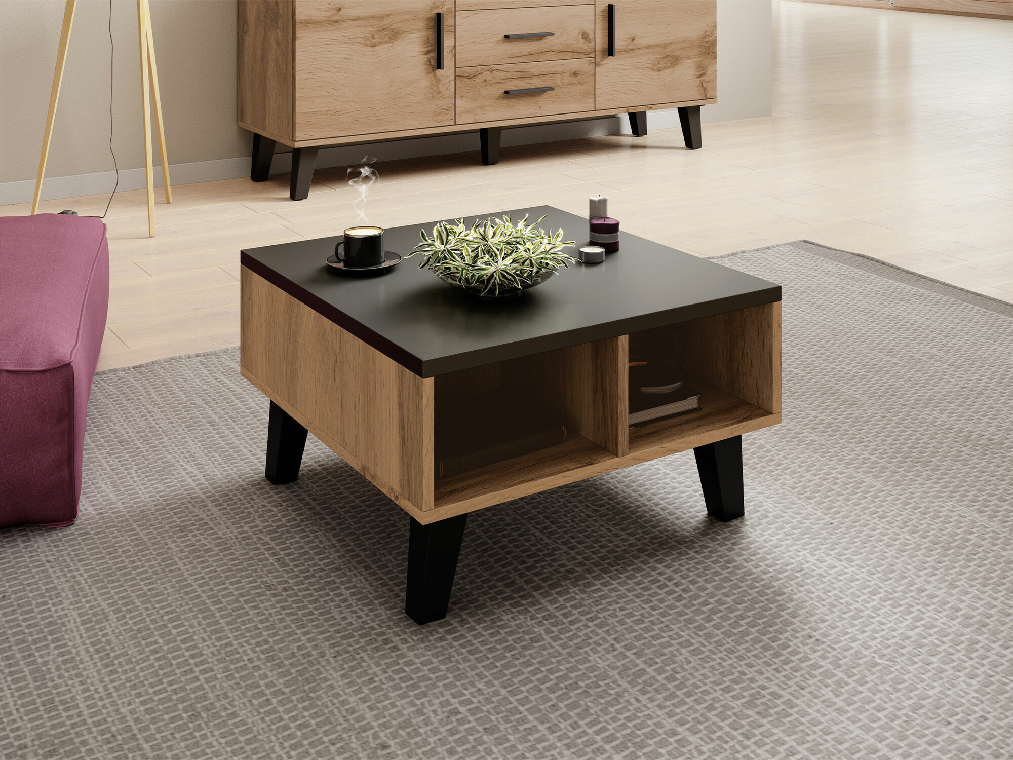 Mesa de centro Larfloi 100 (Carvalho wotan + Preto)