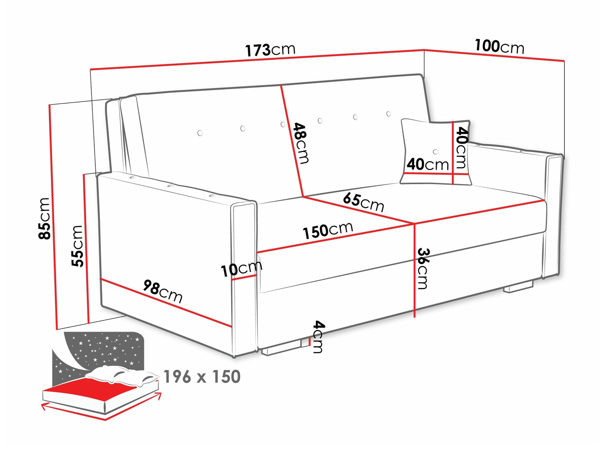 Sofá-cama Caelrin IV (Coral 15)