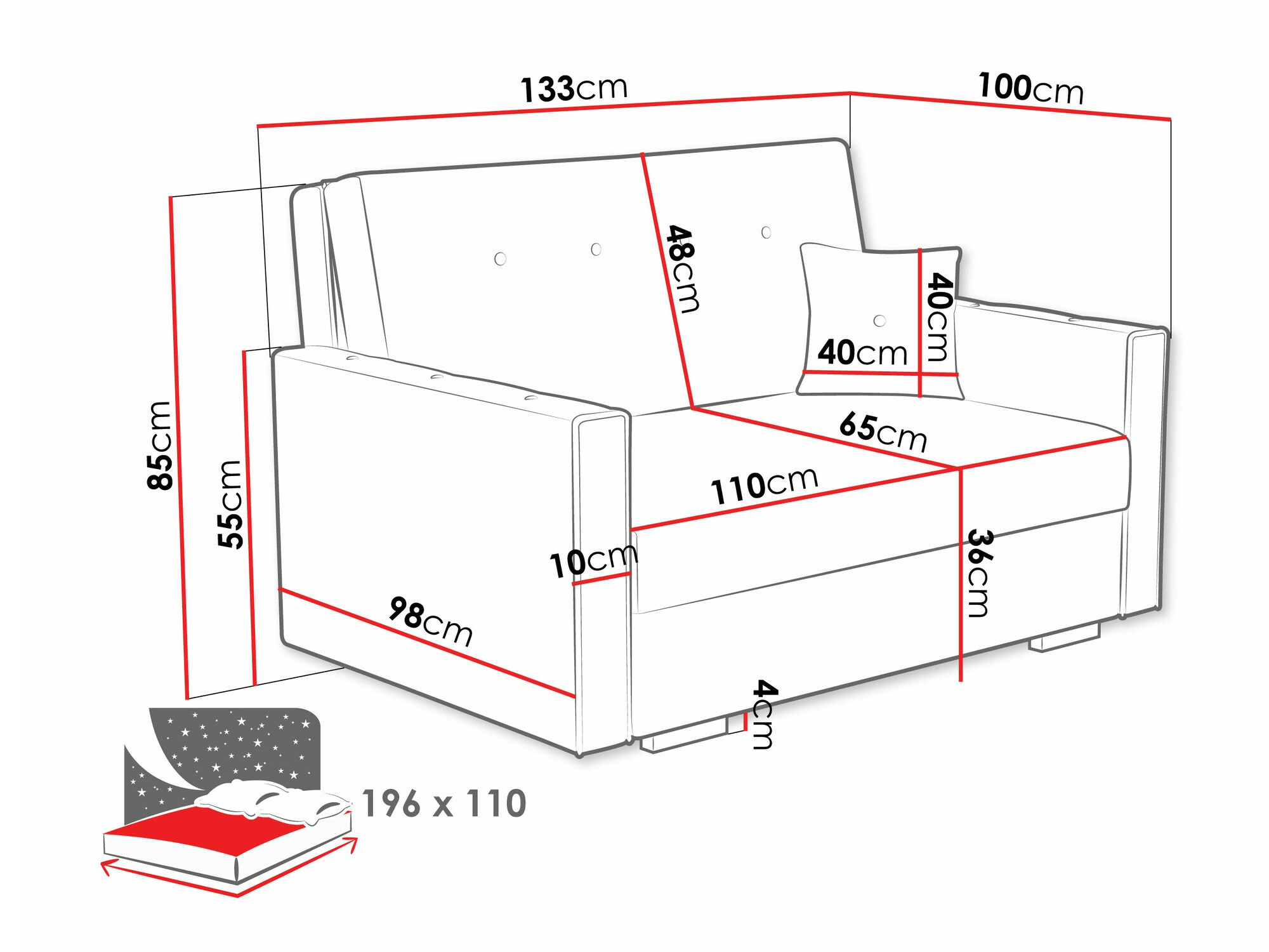 Sofá-cama Caelrin II (Coral 65)