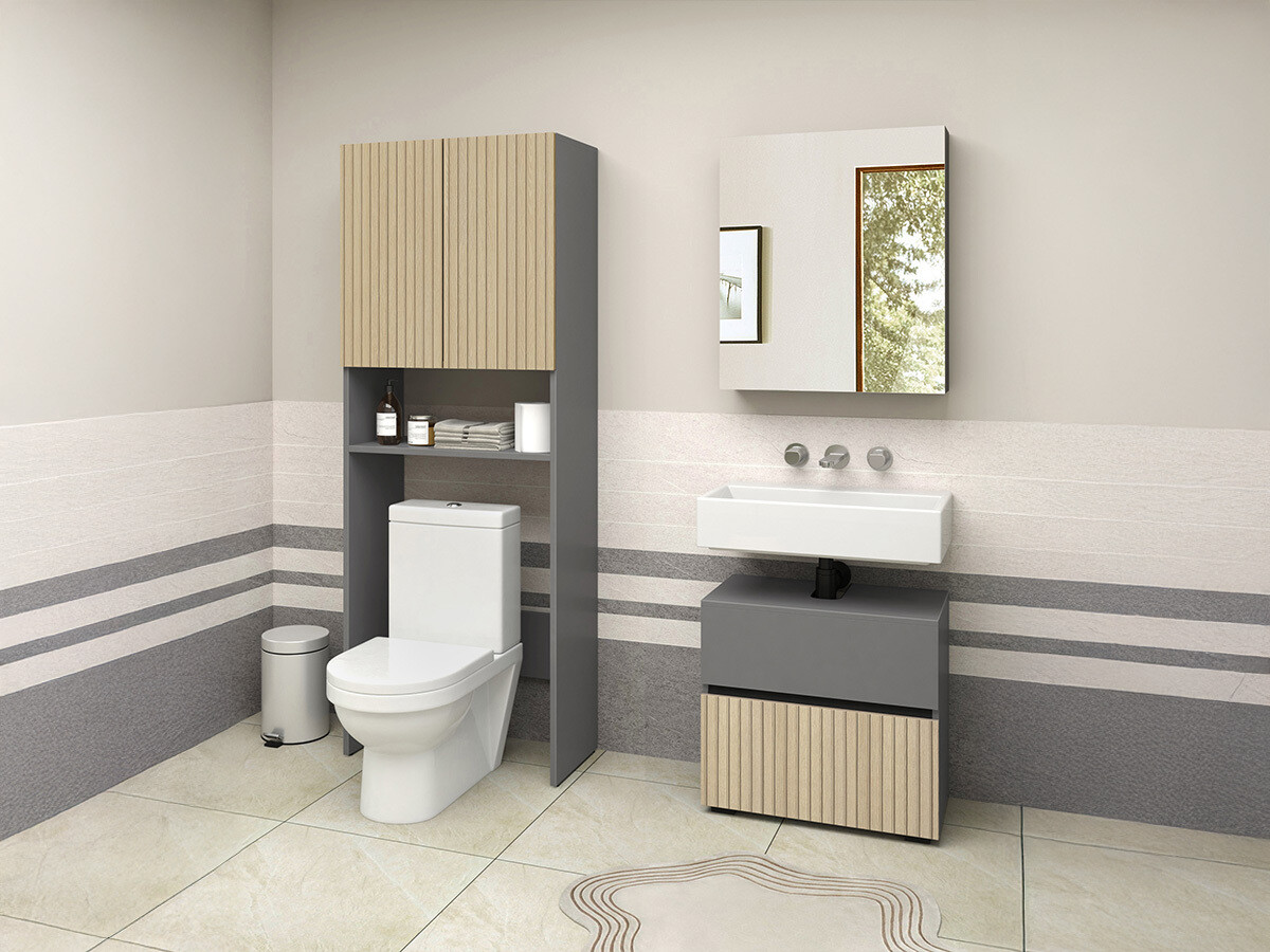 Prateleira para casa de banho Soncamu 114 (Antracite + Carvalho claro)