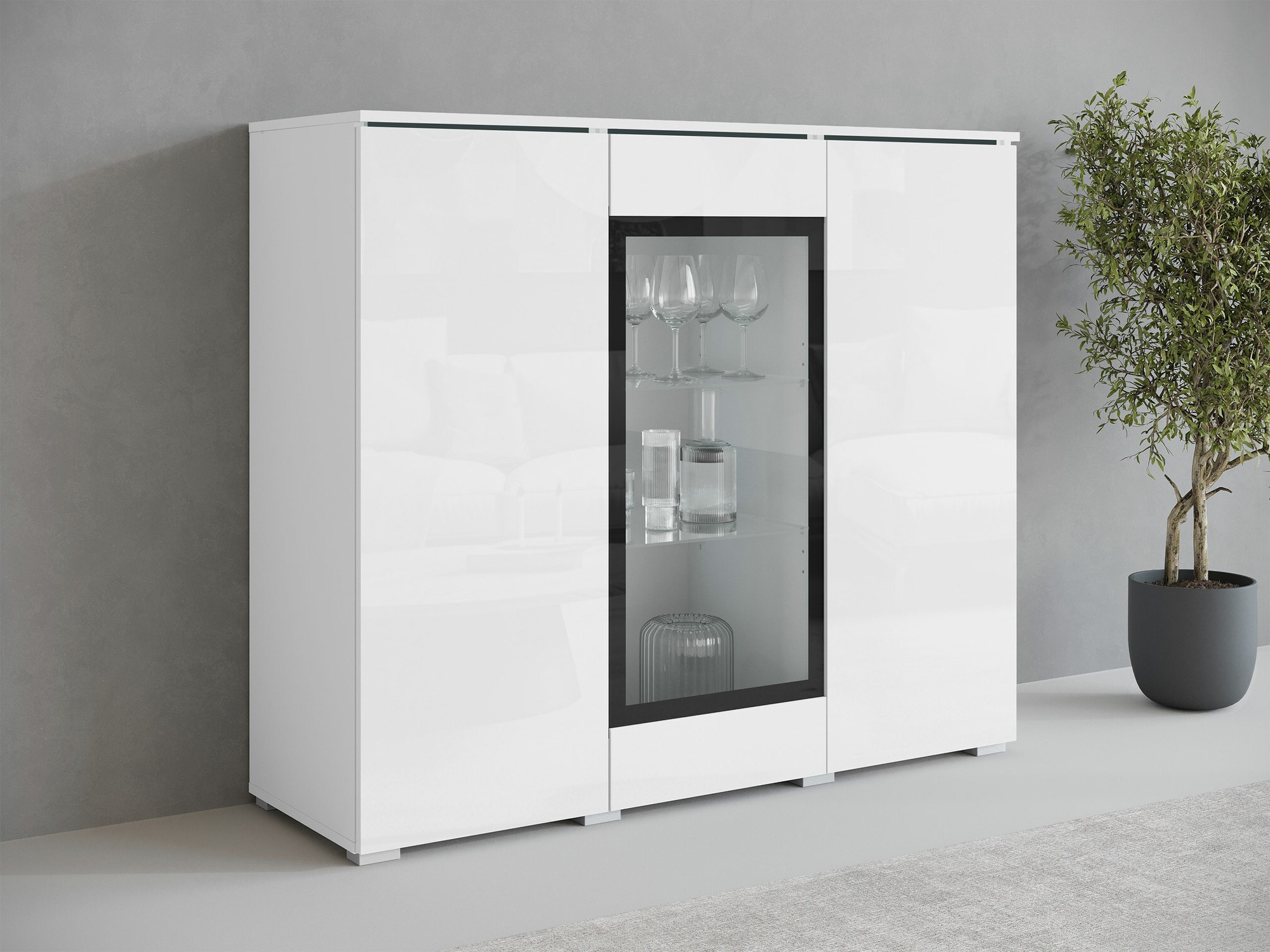 Aparador Mirfivo 103 (Branco + Branco brilhante)