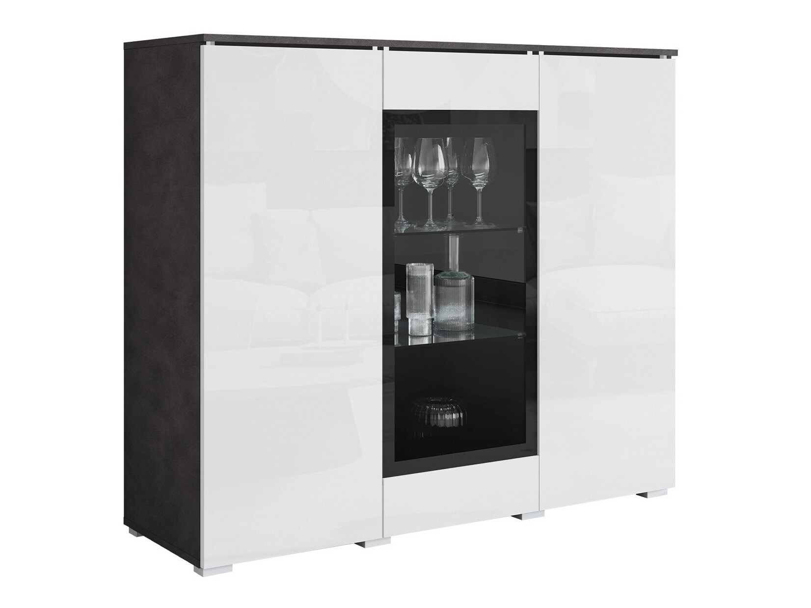 Aparador Mirfivo 103 (Matera cinzento + Branco brilhante)