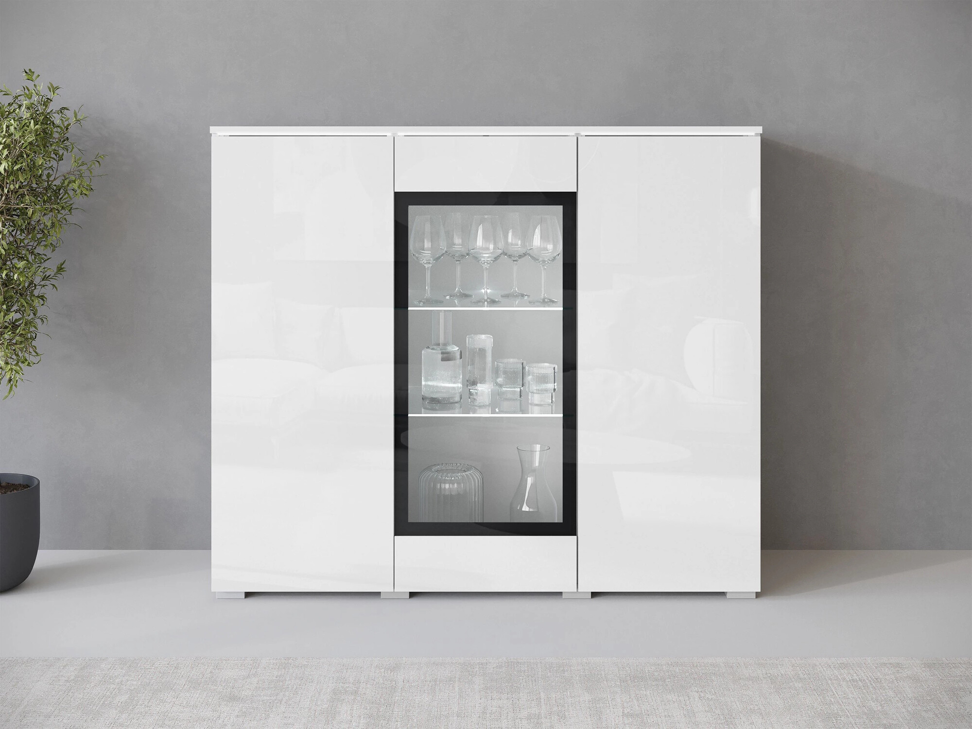 Aparador Sarasota 186 (Branco + Branco brilhante)