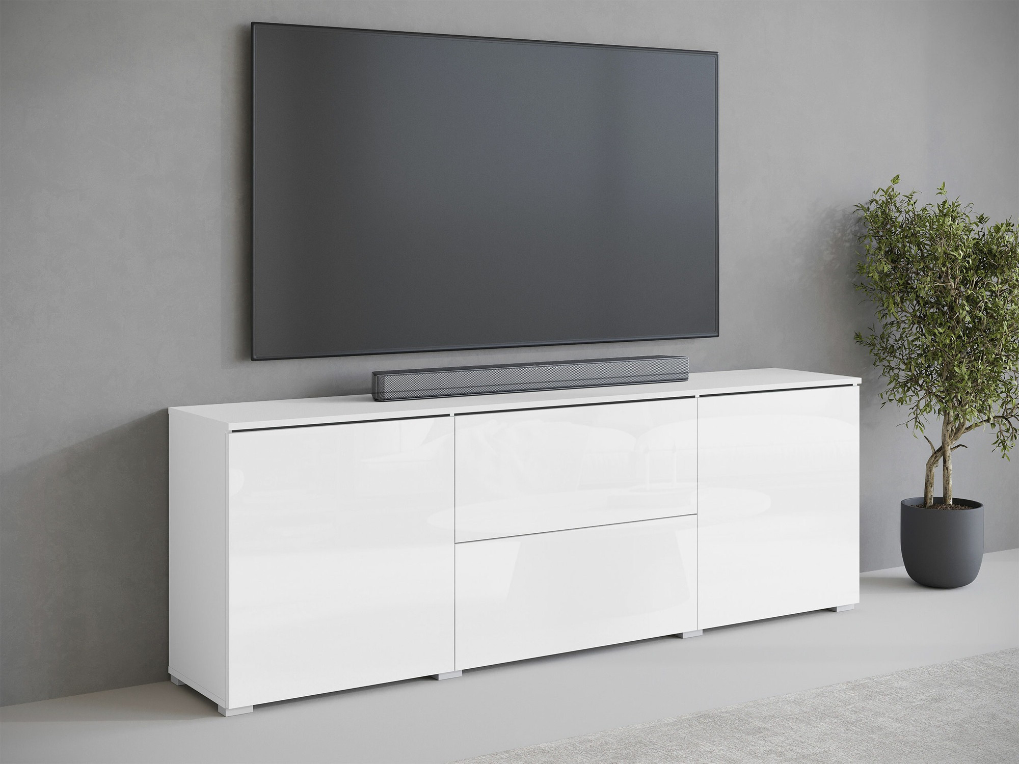 Móvel de TV Mirfivo 104 (Branco + Branco brilhante)