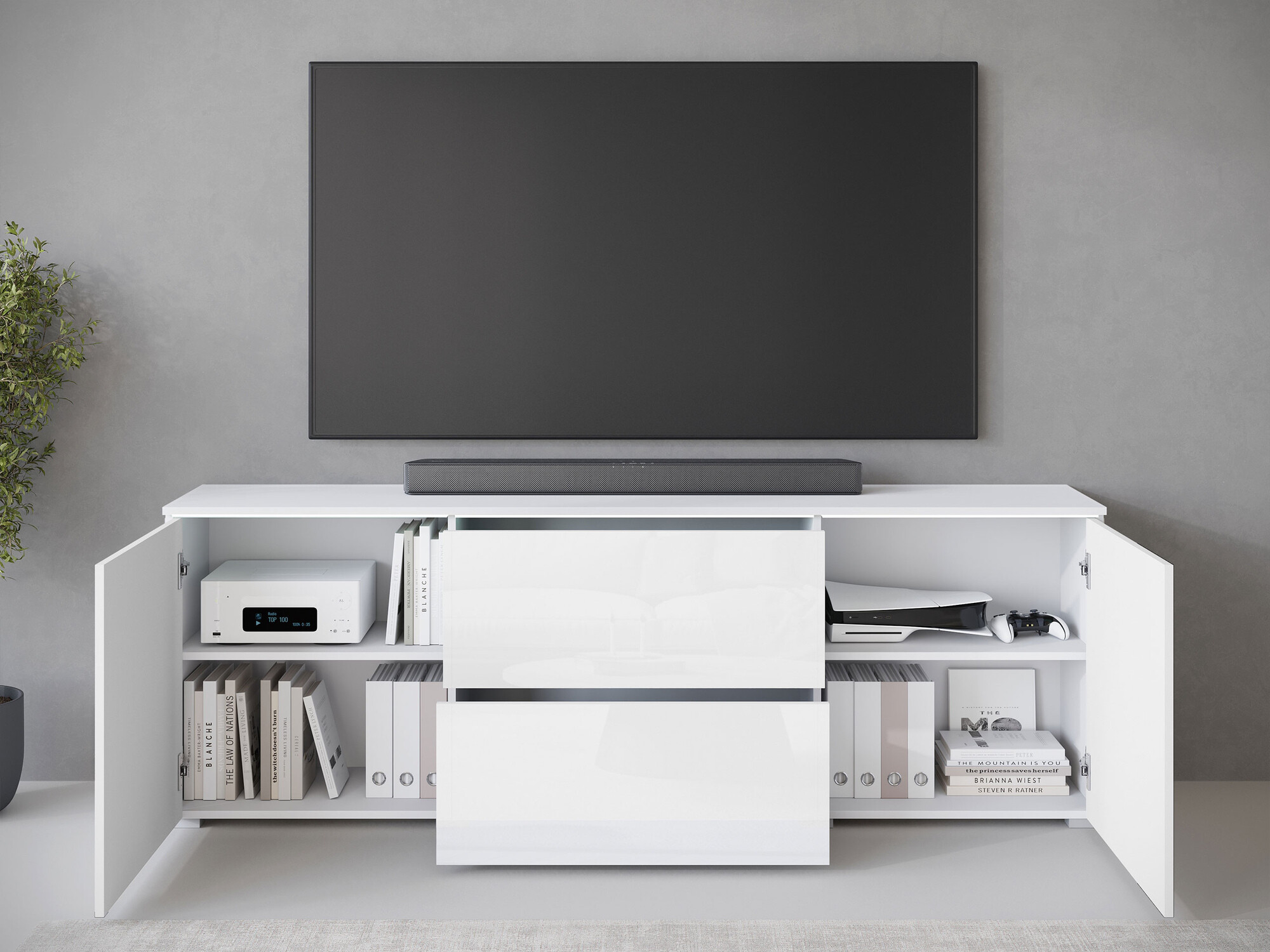 Móvel de TV Mirfivo 104 (Branco + Branco brilhante)