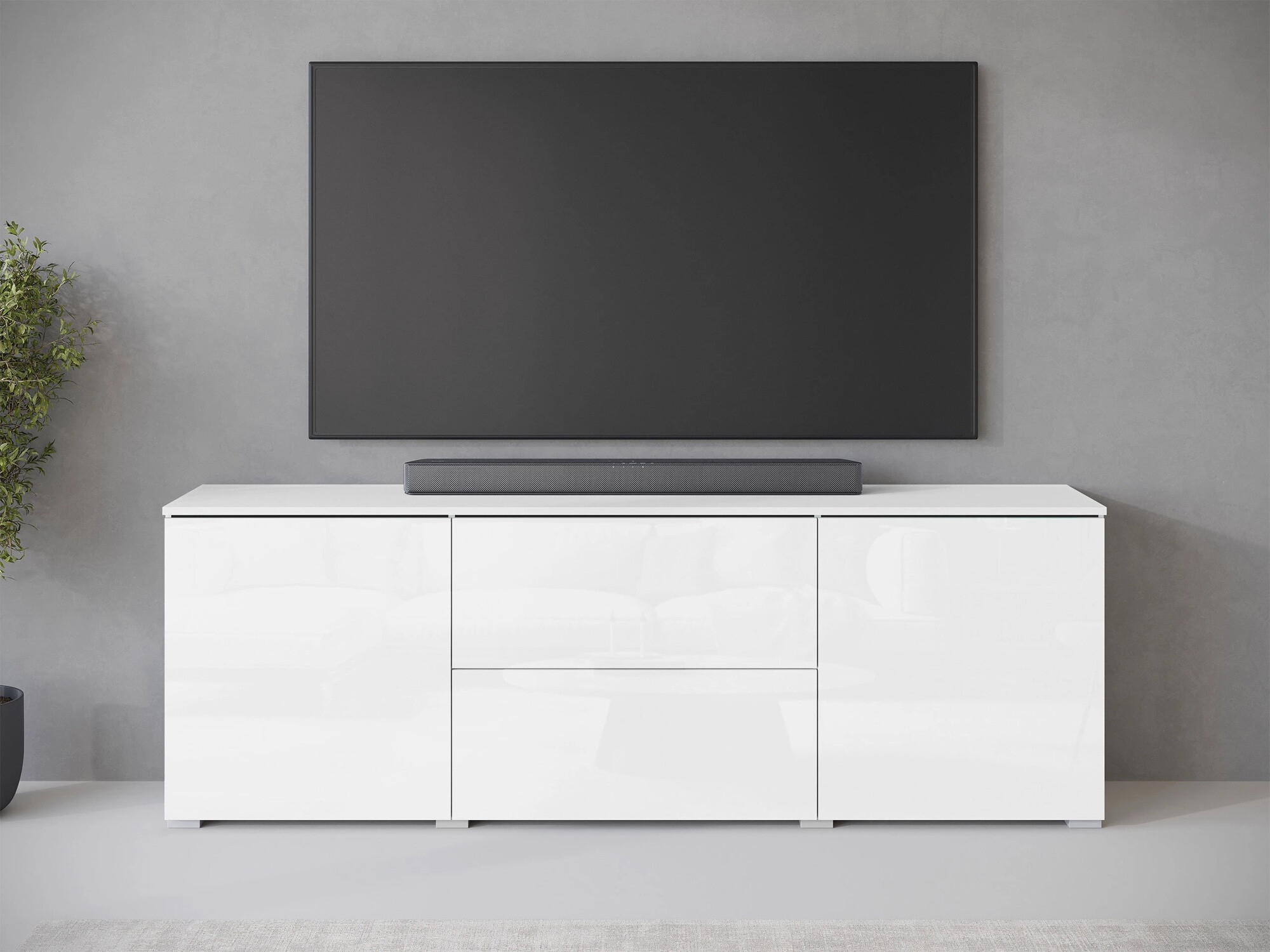 Móvel de TV Mirfivo 104 (Branco + Branco brilhante)