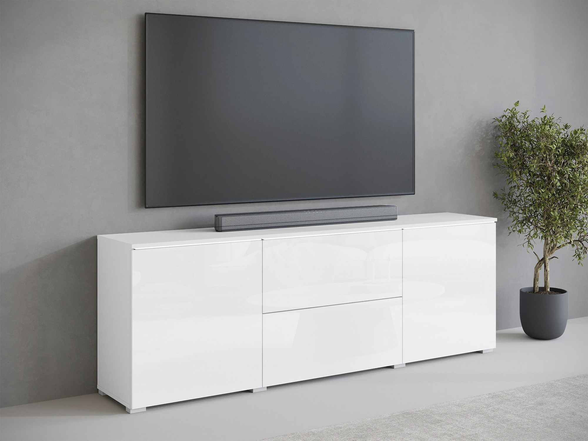 Móvel de TV Mirfivo 104 (Branco + Branco brilhante)