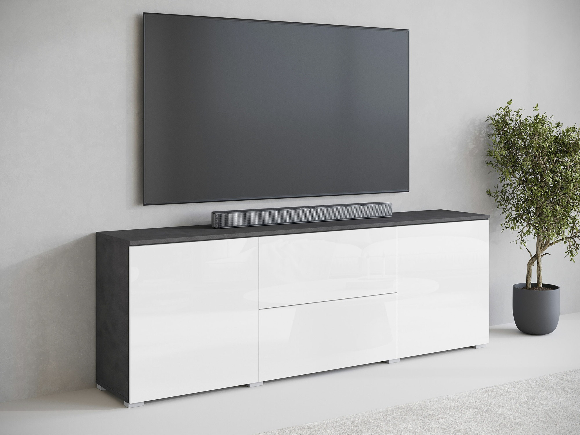 Móvel de TV Sarasota 190 (Matera cinzento + Branco brilhante)