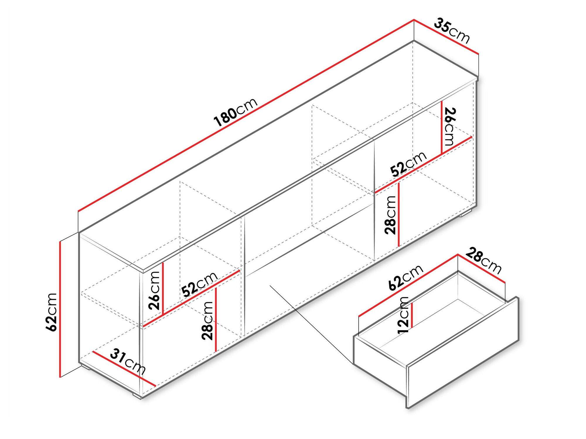 Móvel de TV Sarasota 190 (Matera cinzento + Branco brilhante)