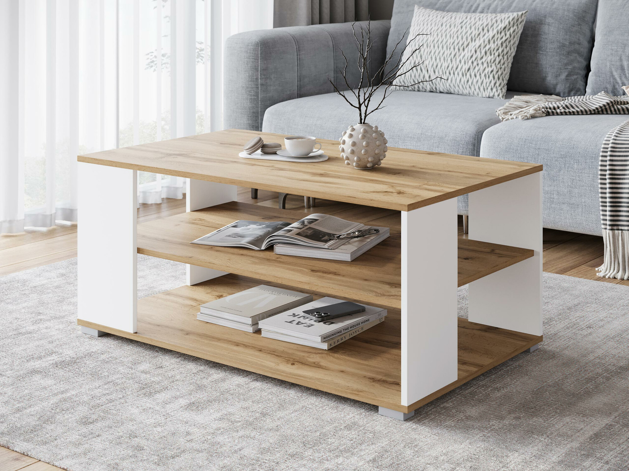 Mesa de centro Sarasota 187 (Carvalho wotan + Branco)