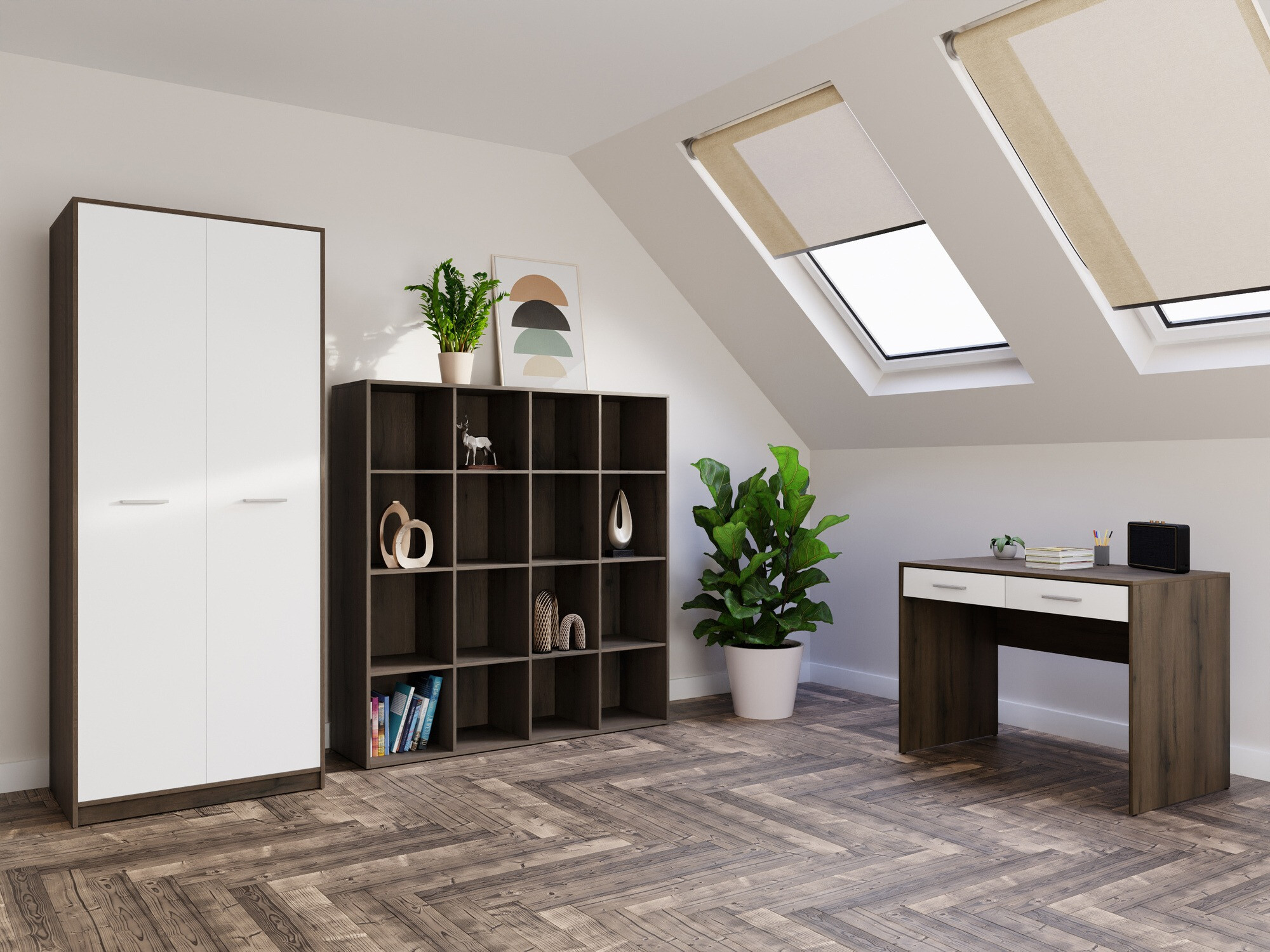 Conjunto para escritório em casa Novsore 166 (Carvalho escuro + Branco)