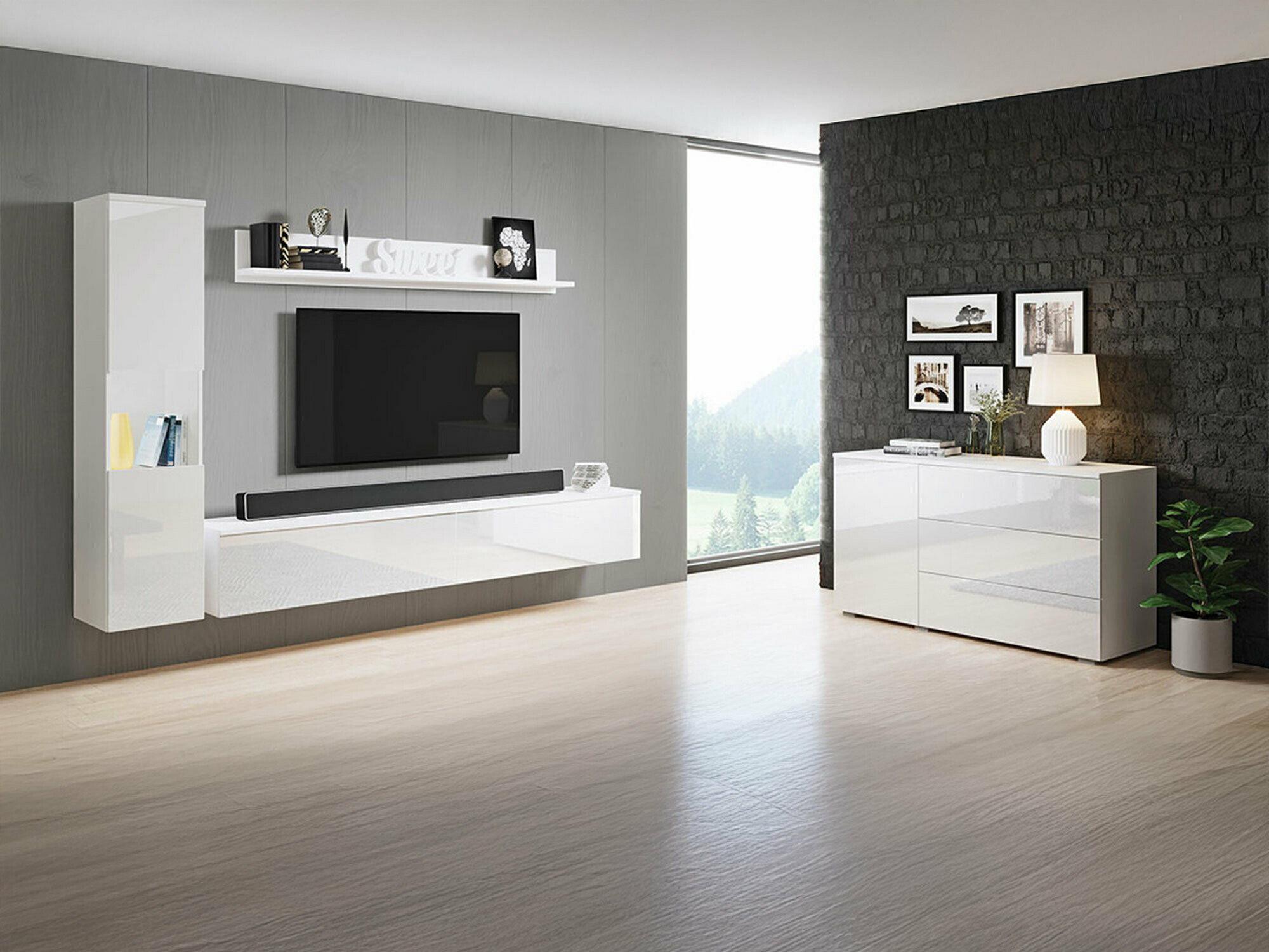 Conjunto para sala de estar Sarasota 132 (Branco + Branco brilhante)