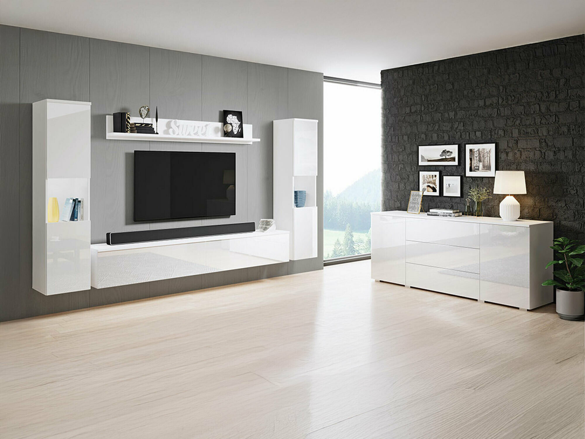 Conjunto para sala de estar Sarasota 133 (Branco + Branco brilhante)